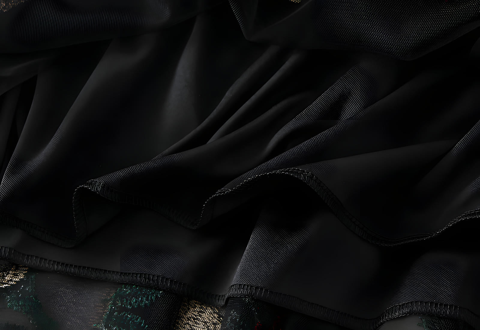 Luxury French Floral Embroidery Mesh Multilayer Black Skirt - 9803_BLA