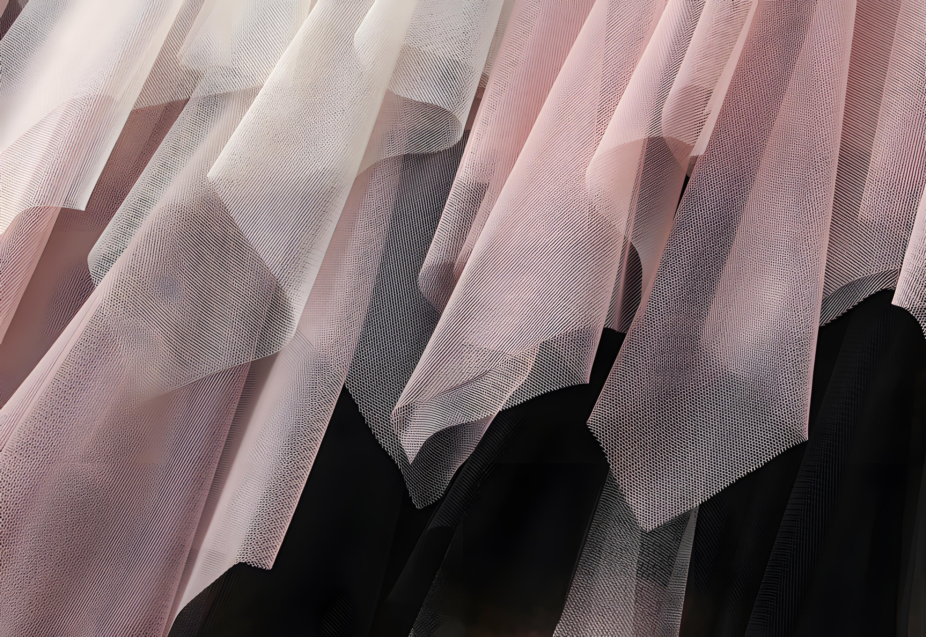 Multilayer Irregular Three Color Mesh Skirt - 8063_PINK AND WHITE