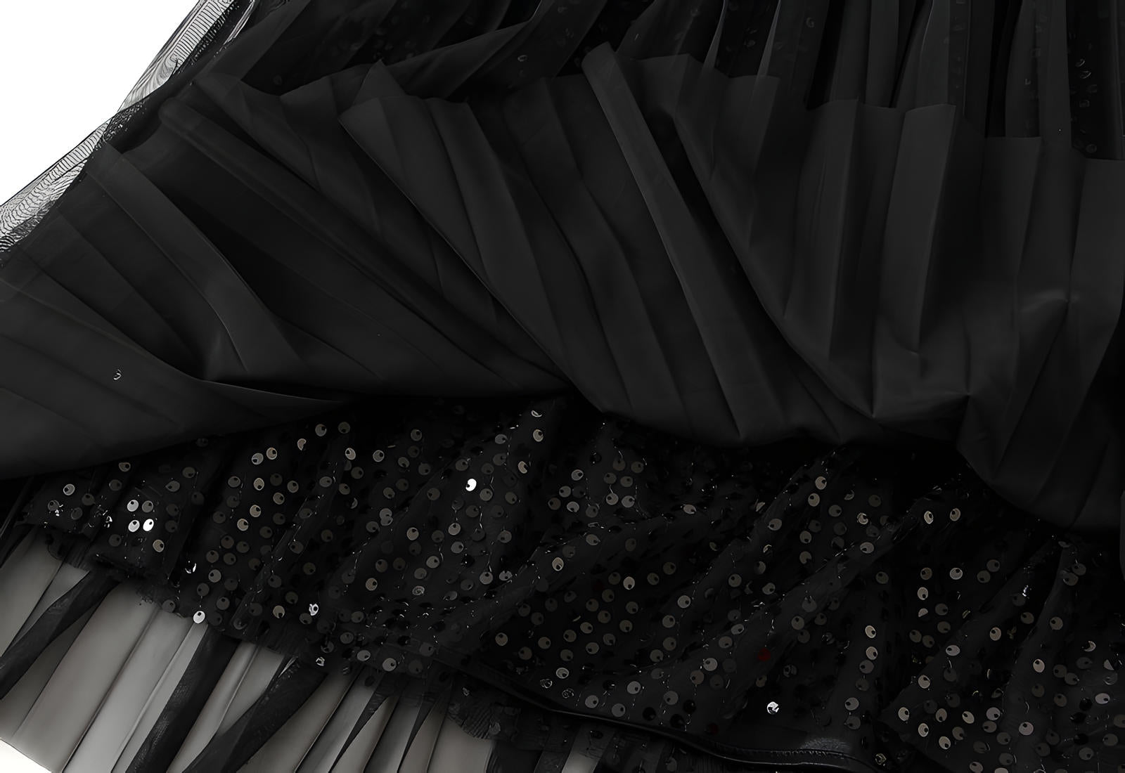 Multilayer Mesh and Sequinned A-Line Skirt with Satin Lining - K503_BLACK