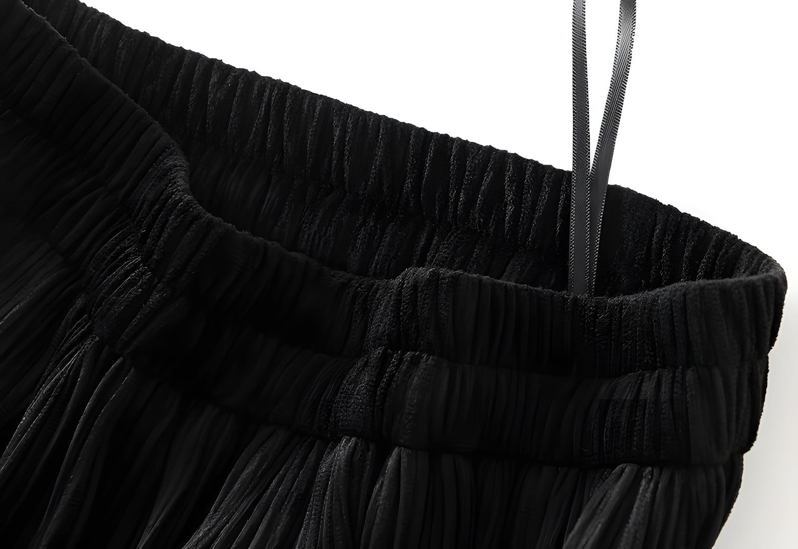 Micro Pleated Velvet A - Line Retro Skirt in Black - 1911_BLACK