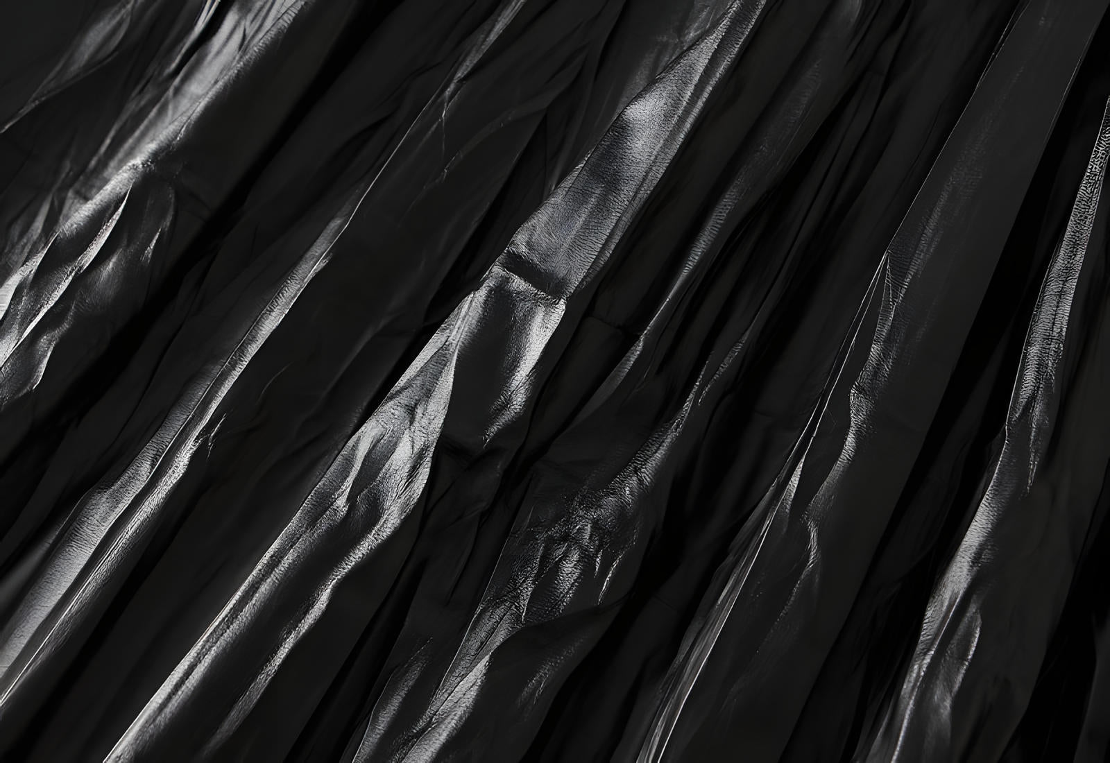 A-Line Crushed Look PU Leather Pleated Black Skirt - 8912_BLA