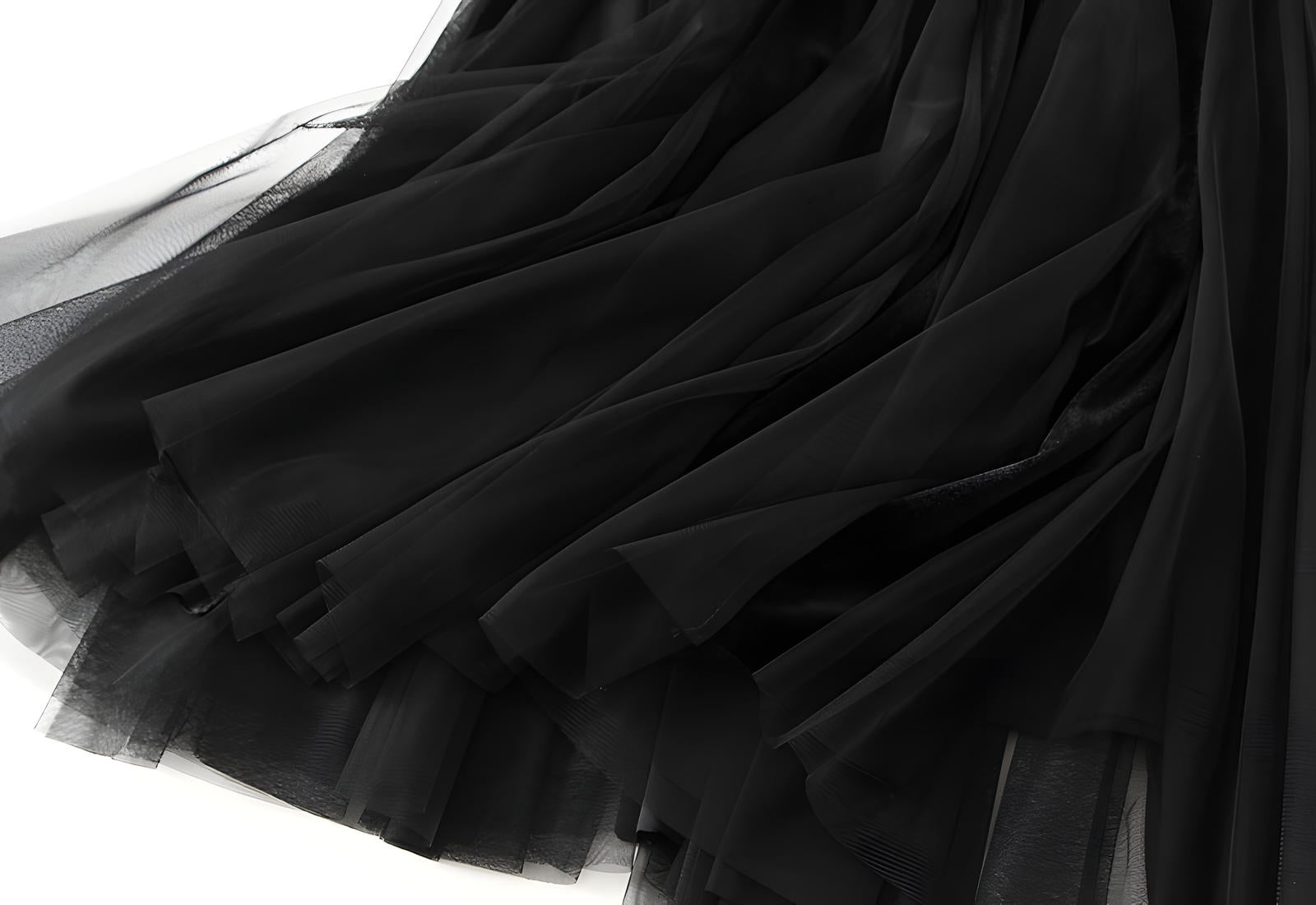 Velvet And Mesh Black Gored Skirt - D8810_BLA