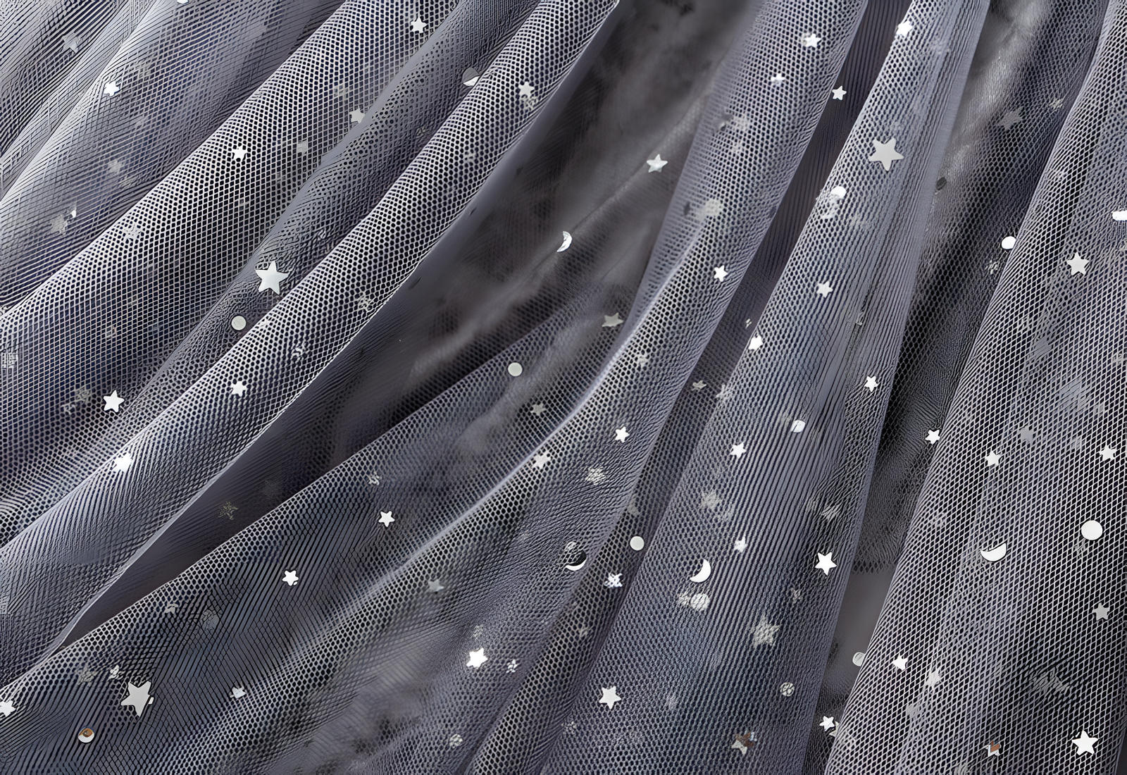 Fluffy Star Sequin Irregular Mesh And Velvet Skirt - 0310_GREY