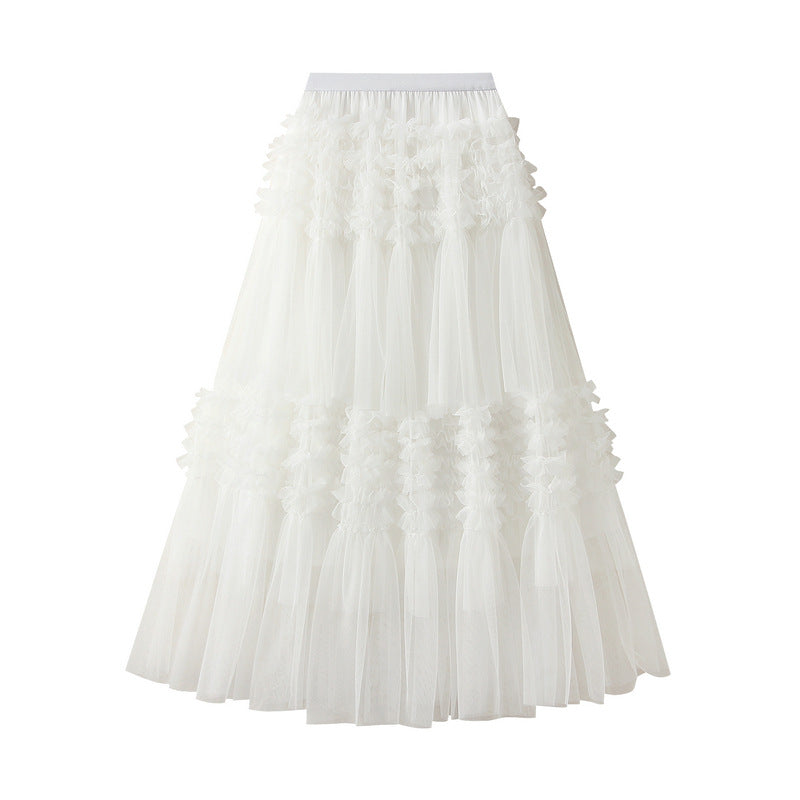 Whimsical Charm Layered Mesh Skirt - 1511_WHITE