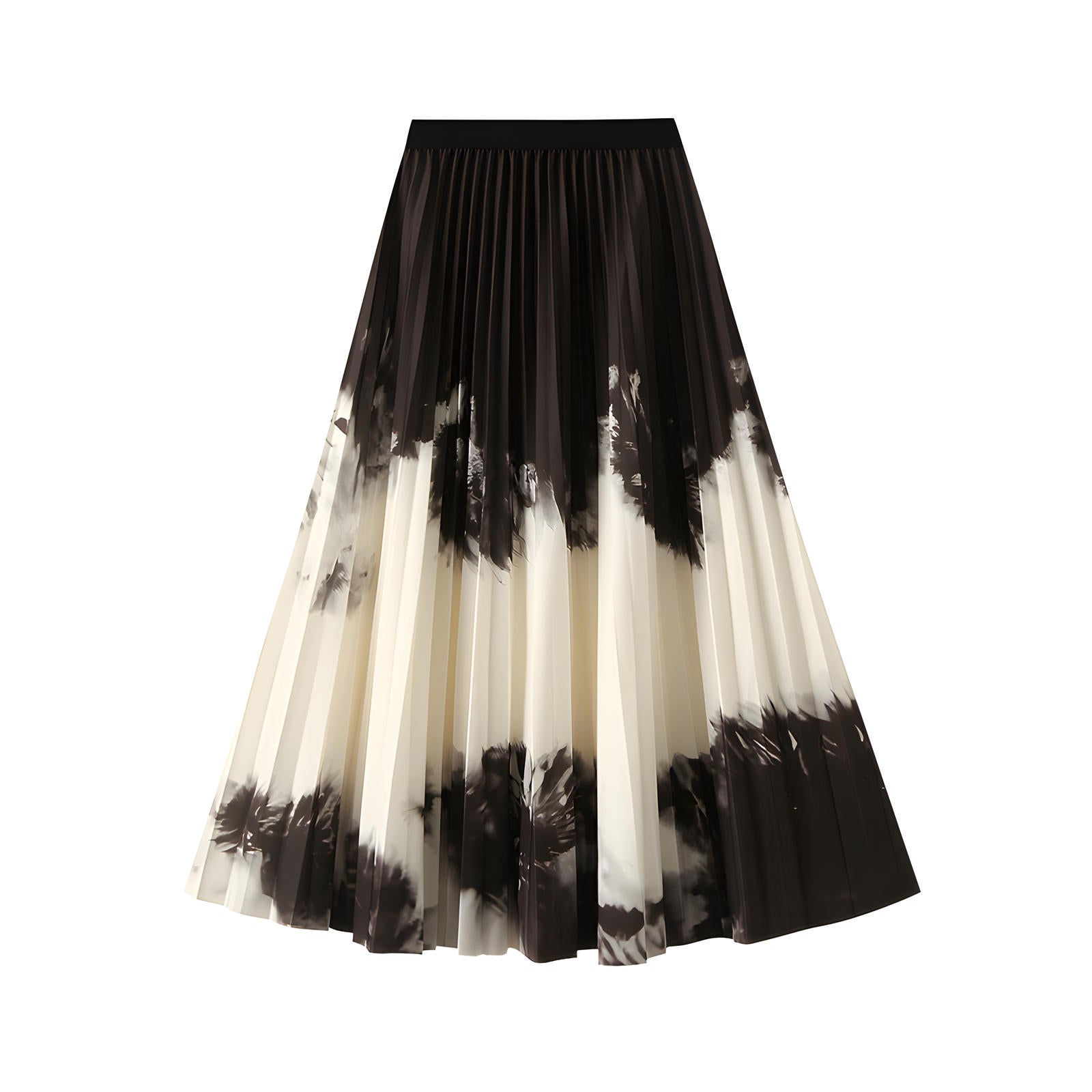 Contrast Color Gradient A Line Pleated White And Khaki Skirt - 2125_GRD_KHA