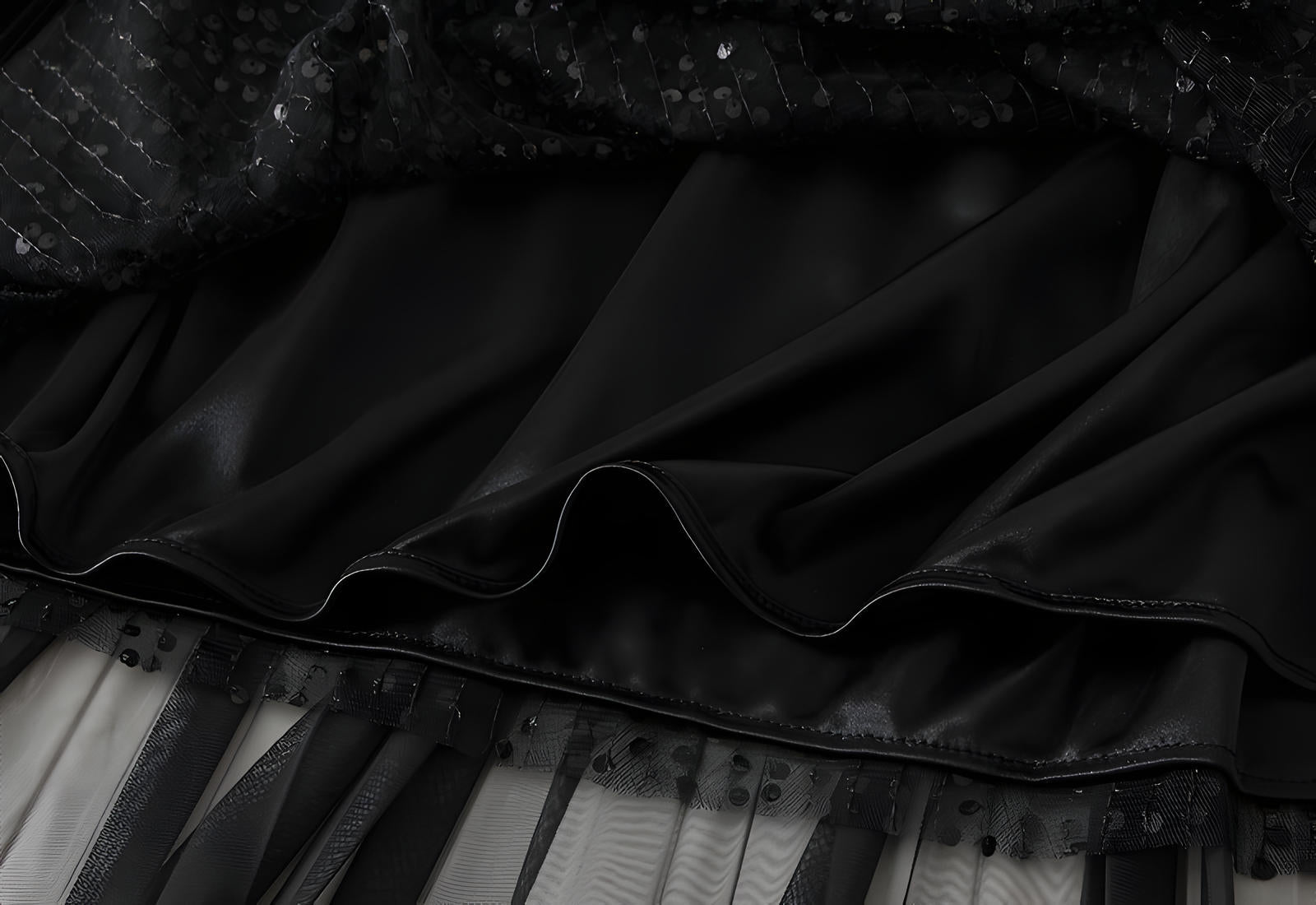 Multilayer Mesh and Sequinned A-Line Skirt with Satin Lining - K503_BLACK
