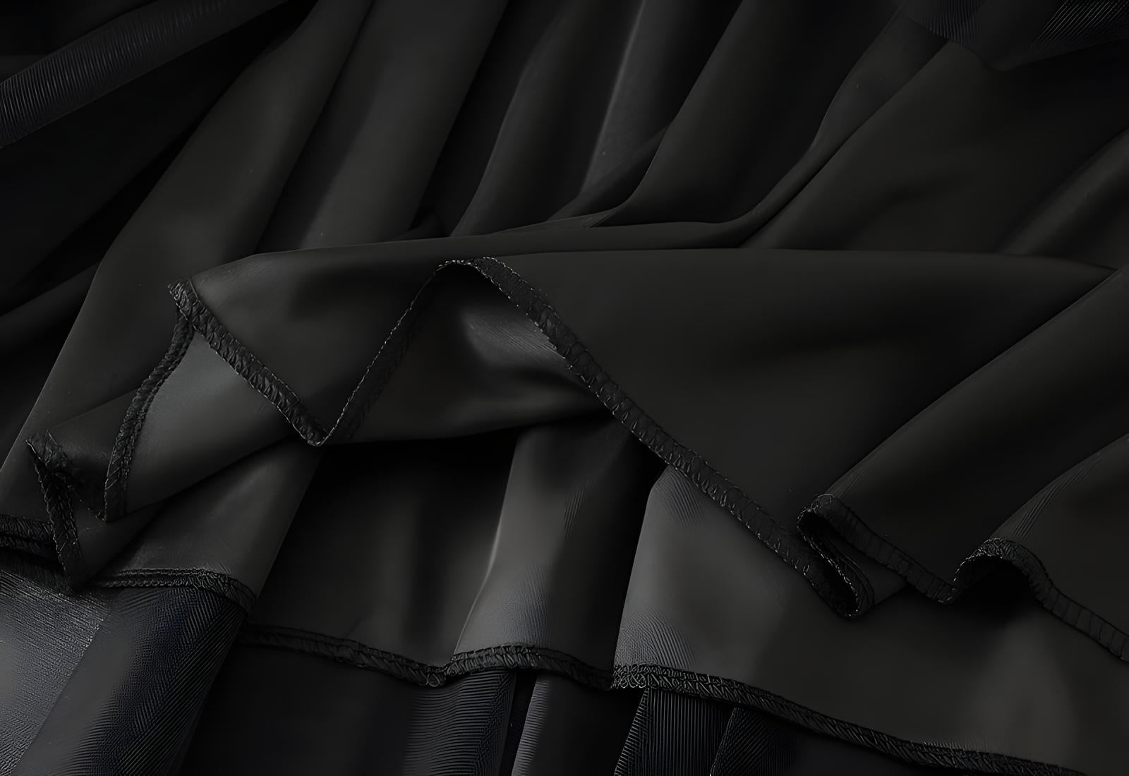 Velvet And Mesh Black Gored Skirt - D8810_BLA