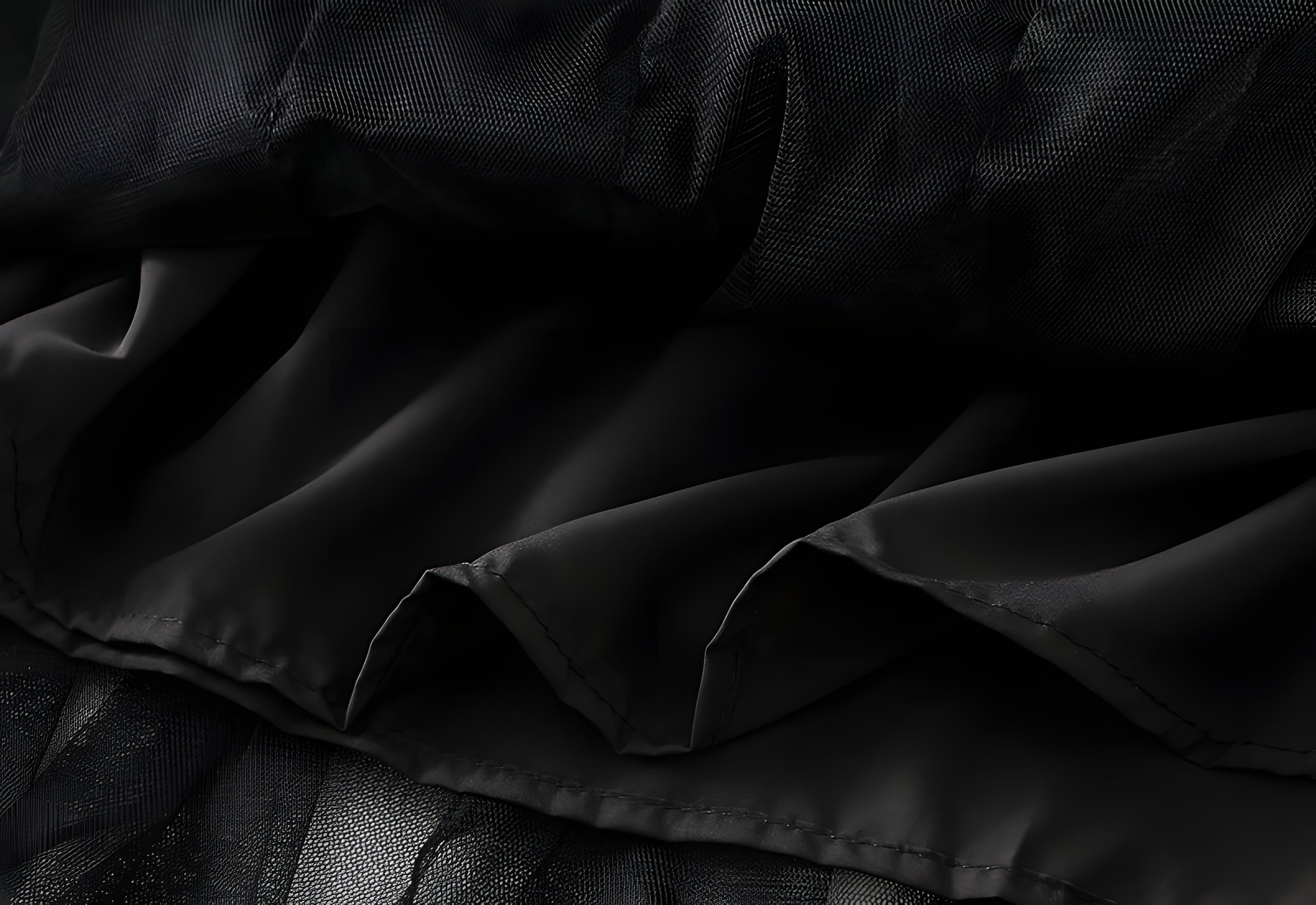 Ruffled Wavy Mesh A-Line Skirt - 0961_BLACK