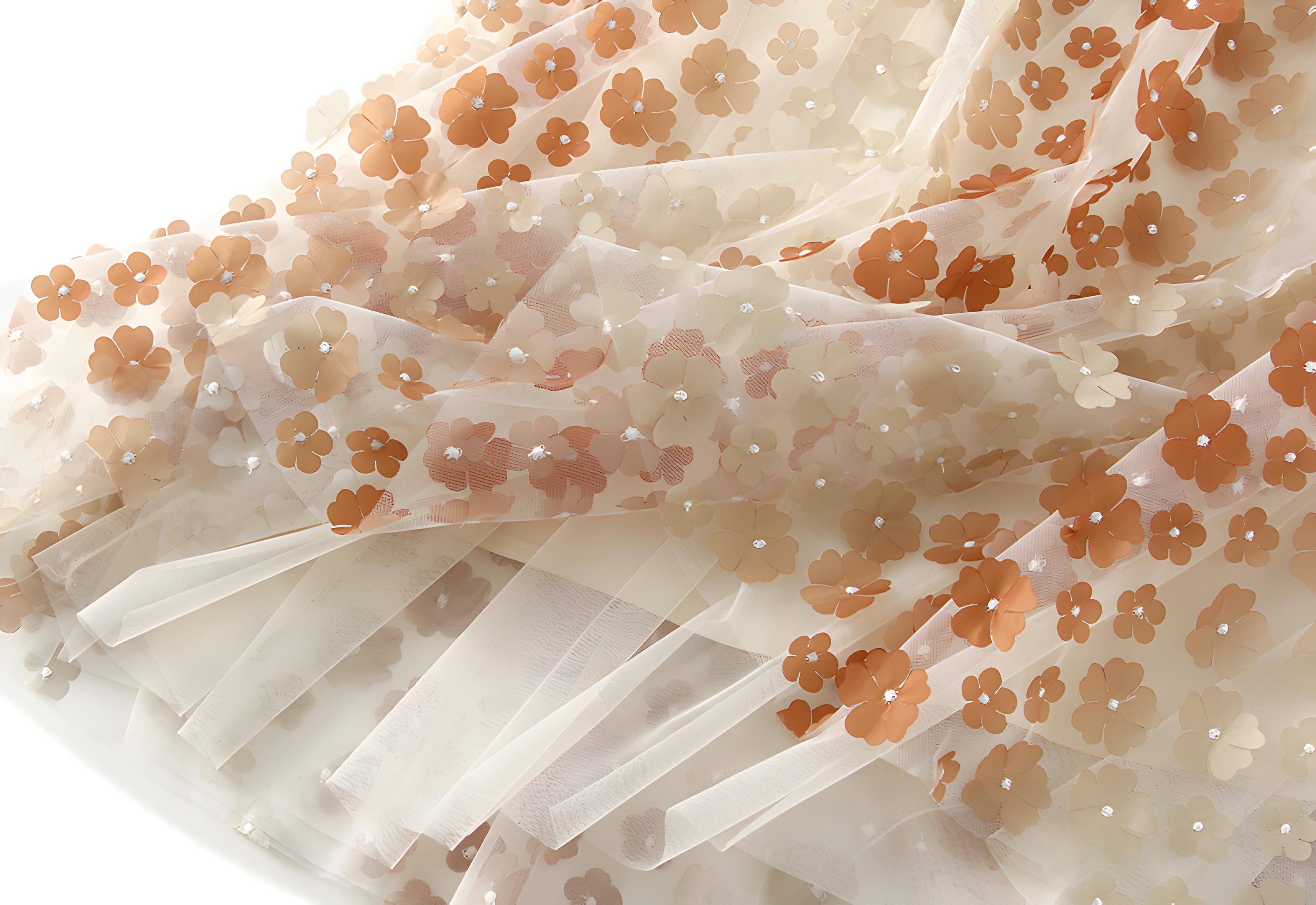 Multilayer Mesh Flower Skirt With Satin Lining - 1855_KHAKI