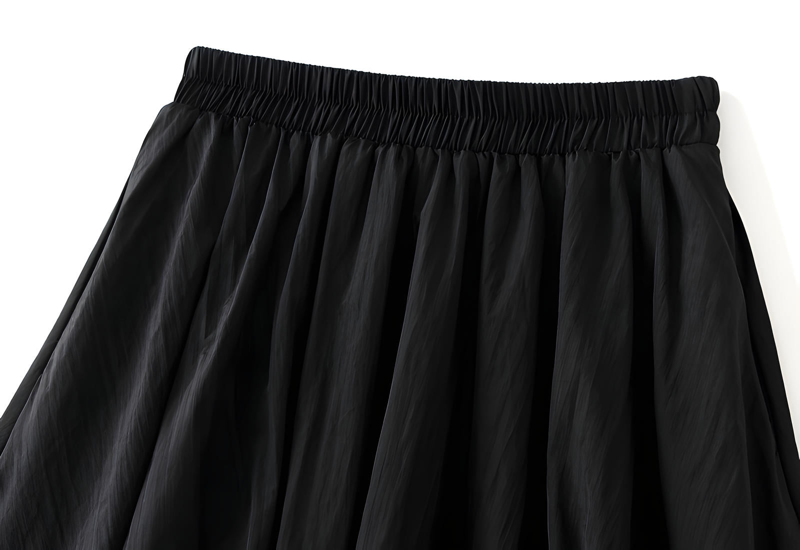 A-line High Waisted Mid Length Lantern Skirt With Both Side Pockets - 0503_BLACK