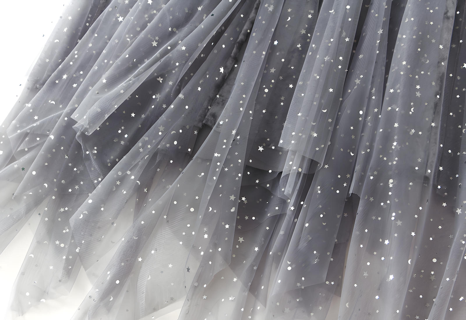 Fluffy Star Sequin Irregular Mesh And Velvet Skirt - 0310_GREY