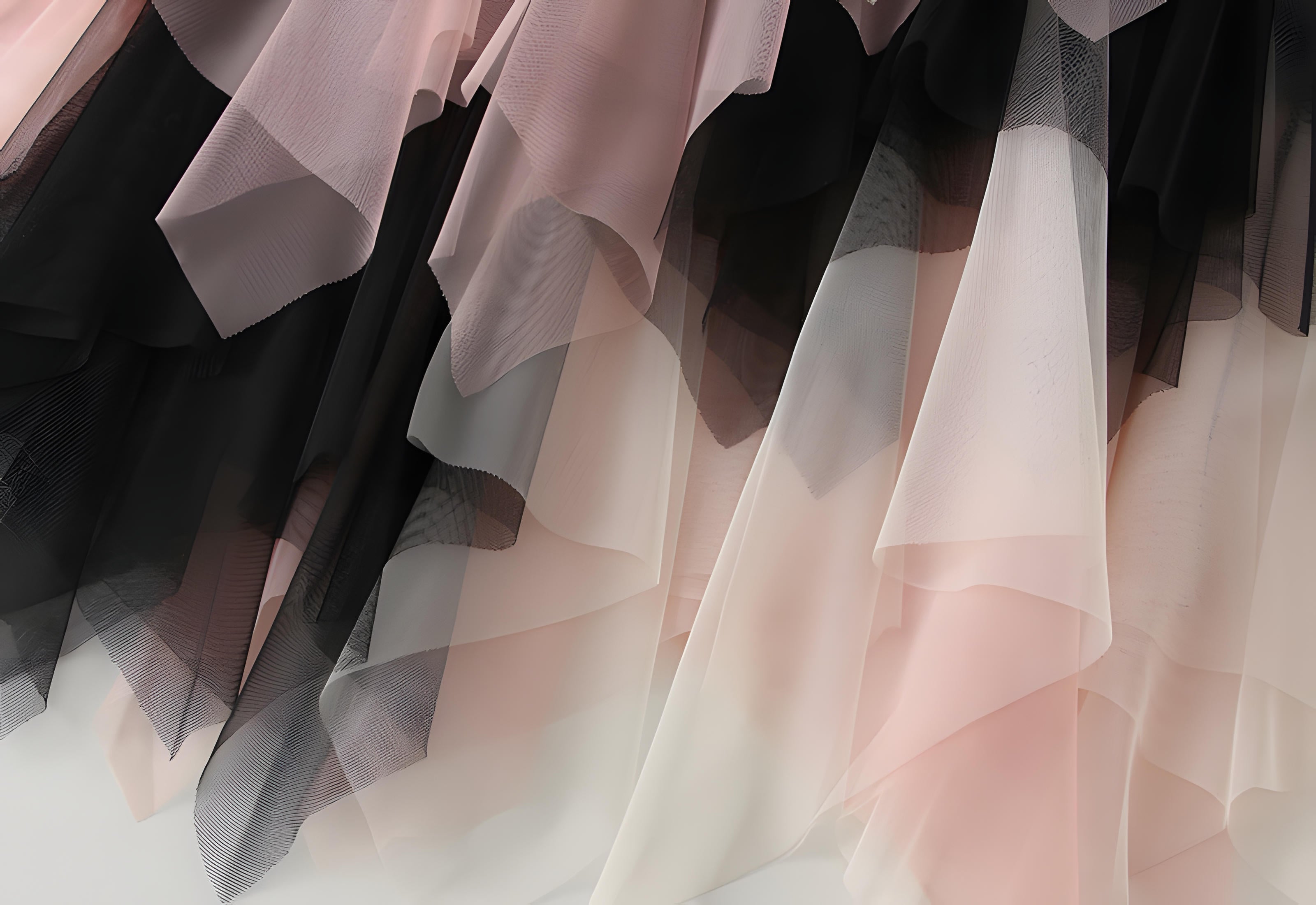 Multilayer Irregular Three Color Mesh Skirt - 8063_PINK AND WHITE