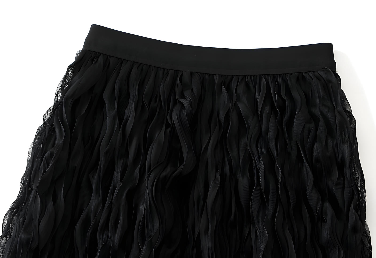 Multilayer Ripple Self Design A-Line Skirt	- J895_BLACK