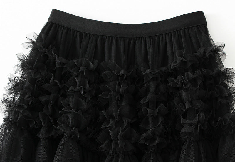 Whimsical Charm Layered Mesh Skirt - 1511_BLACK