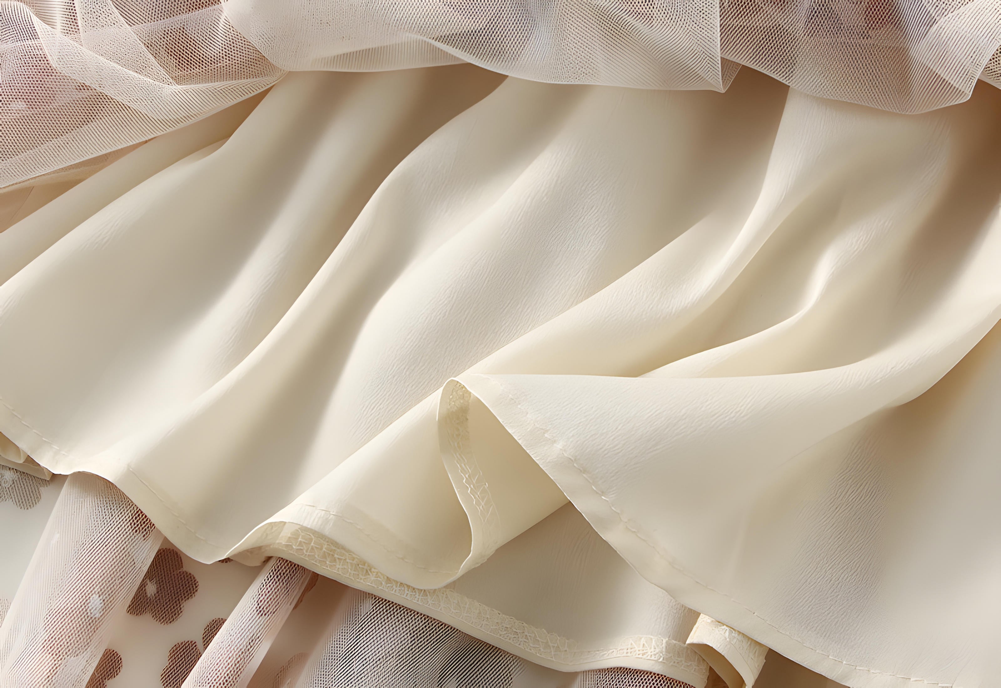 Multilayer Mesh Flower Skirt With Satin Lining - 1855_KHAKI