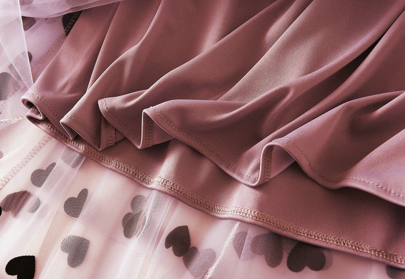 Multilayer Mesh Heart Skirt With Satin Lining - 1200_PINK
