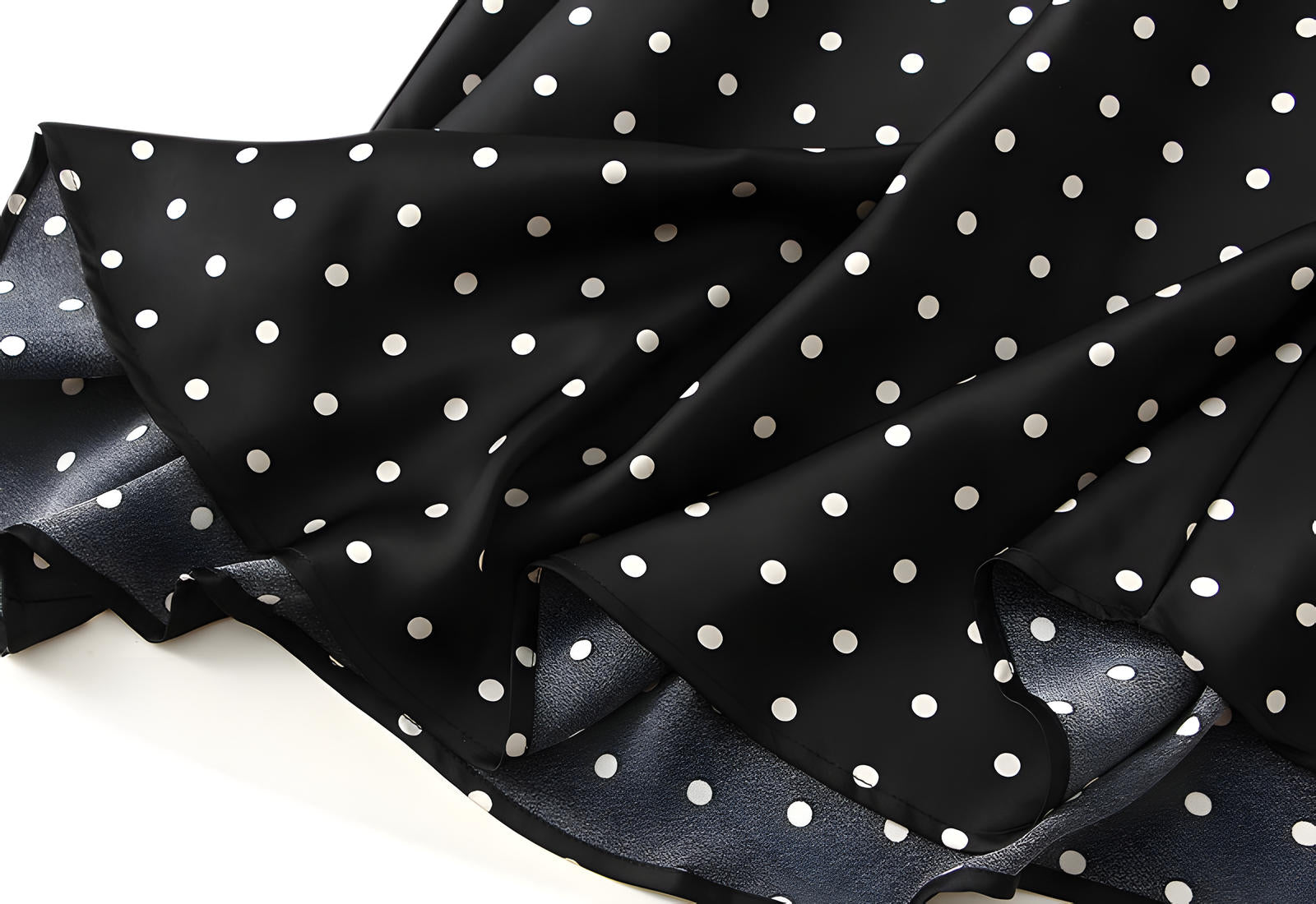 Small Polka Dot Retro A-Line Satin Skirt - 9830_Small_BLACK