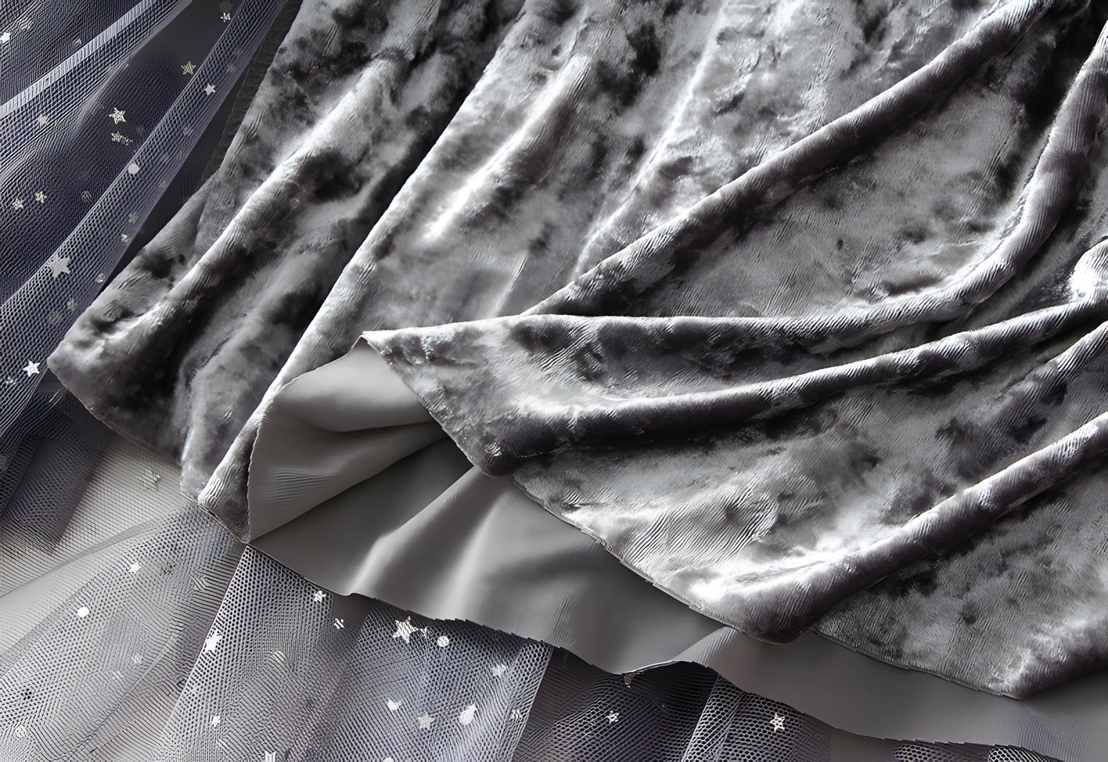 Fluffy Star Sequin Irregular Mesh And Velvet Skirt - 0310_GREY