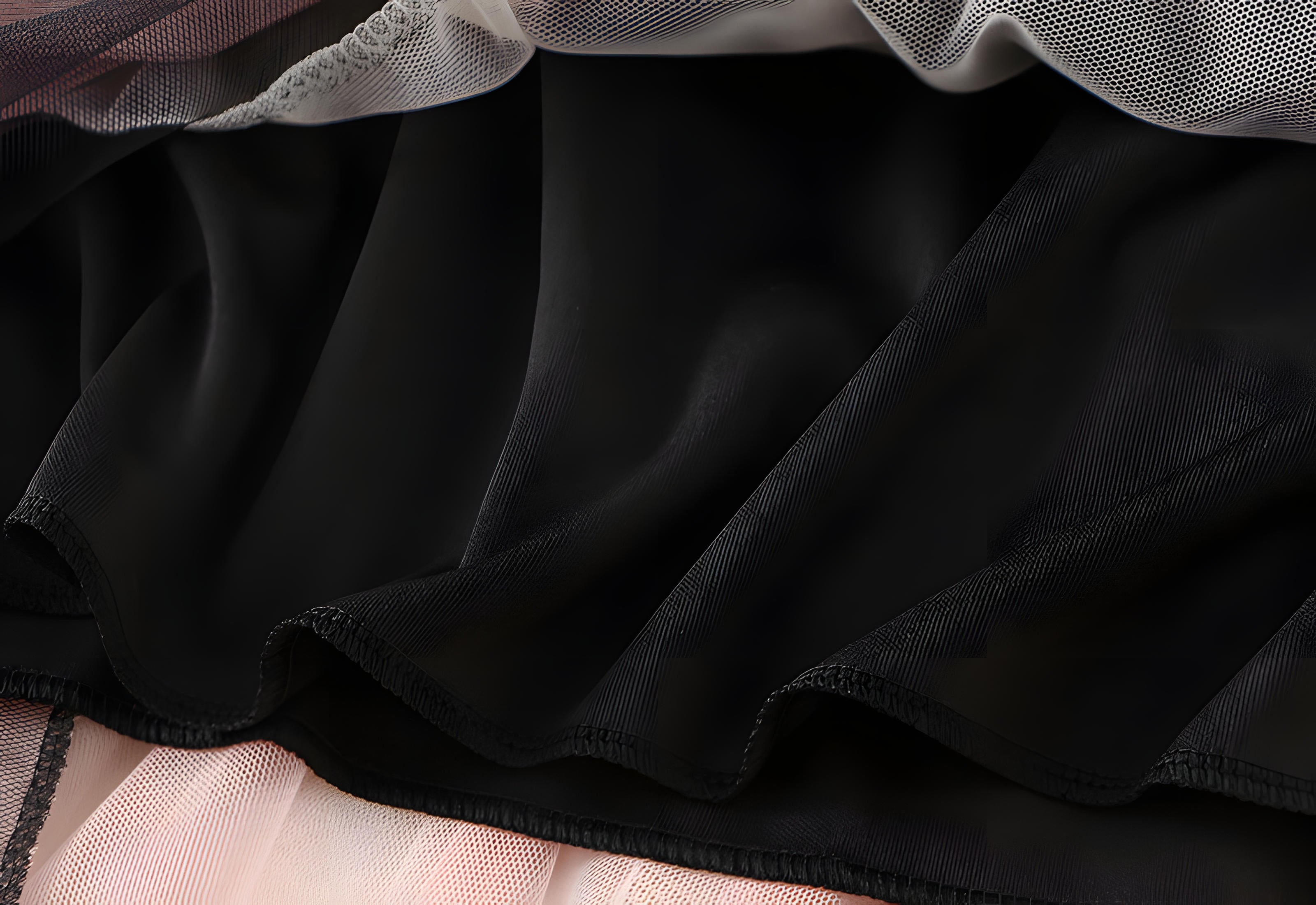 Multilayer Irregular Three Color Mesh Skirt - 8063_PINK AND WHITE