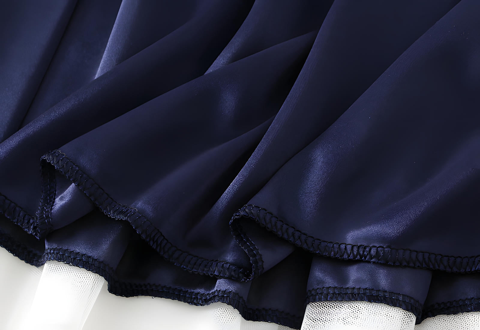 Mesh Multilayer Gradient Short Skirt With Satin Lining - 1365_NAVY BLUE