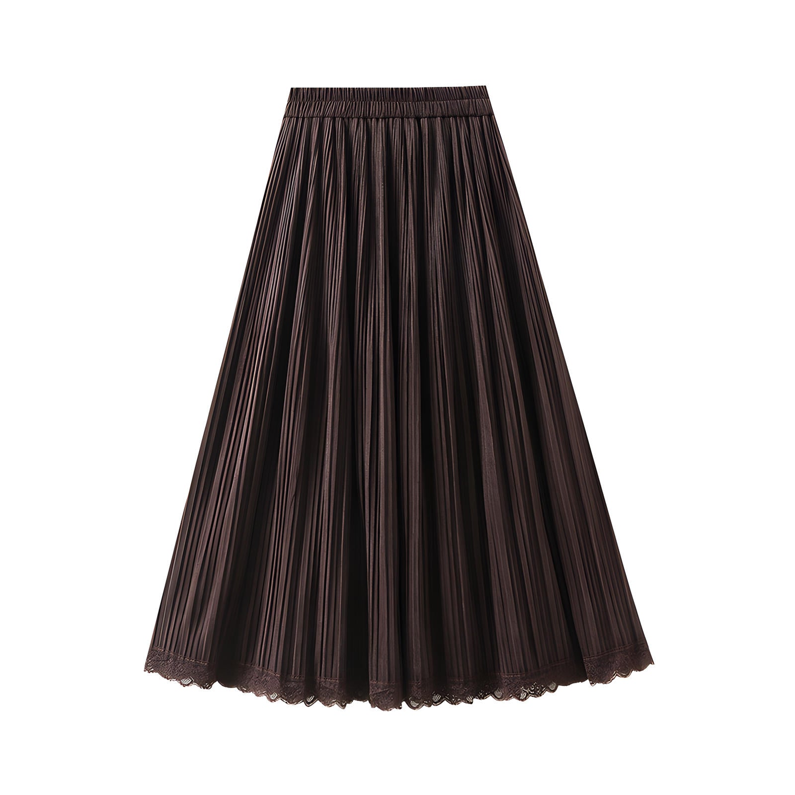 Micro Pleated Velvet A - Line Retro Skirt in Dark Brown - 1911_DARKBROWN