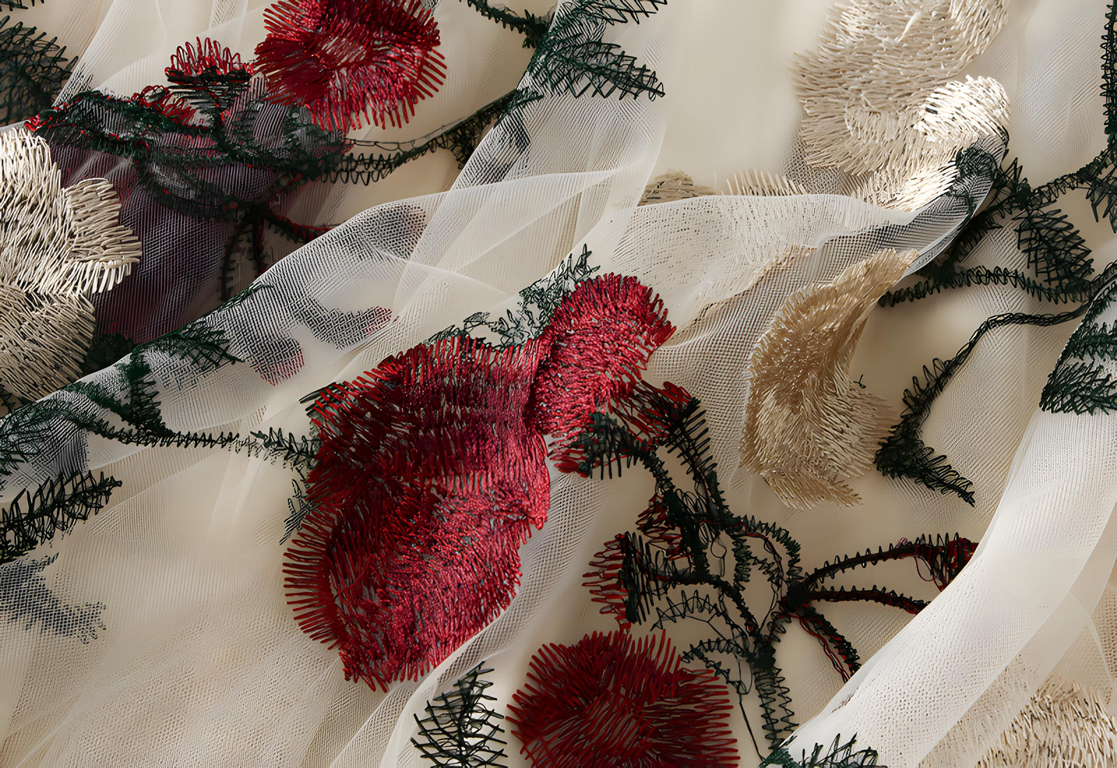 Luxury French Floral Embroidery Mesh Multilayer Apricot Skirt - 9803_APR