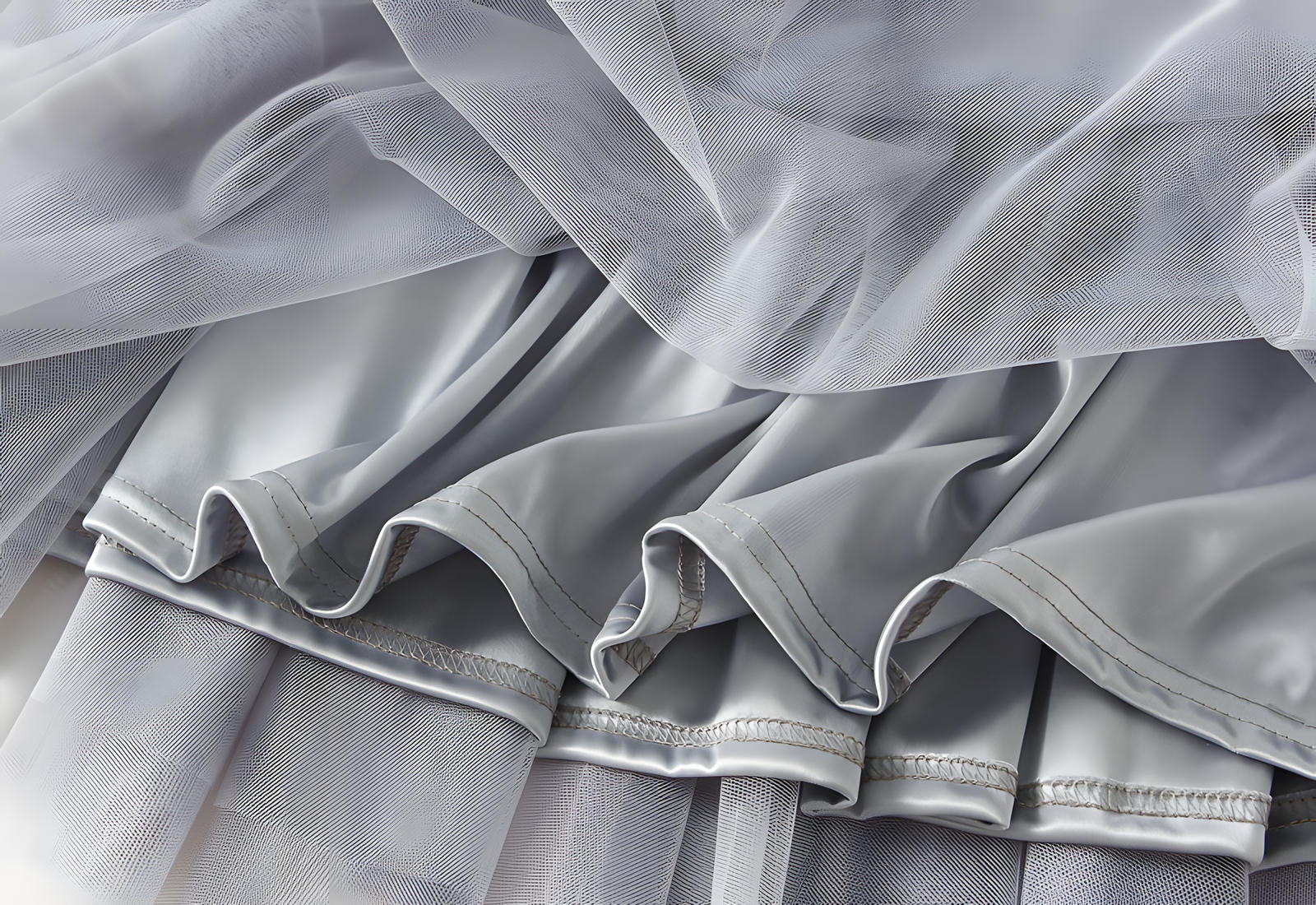 Mesh Multilayer Short Skirt With Satin Lining - A013_GREY