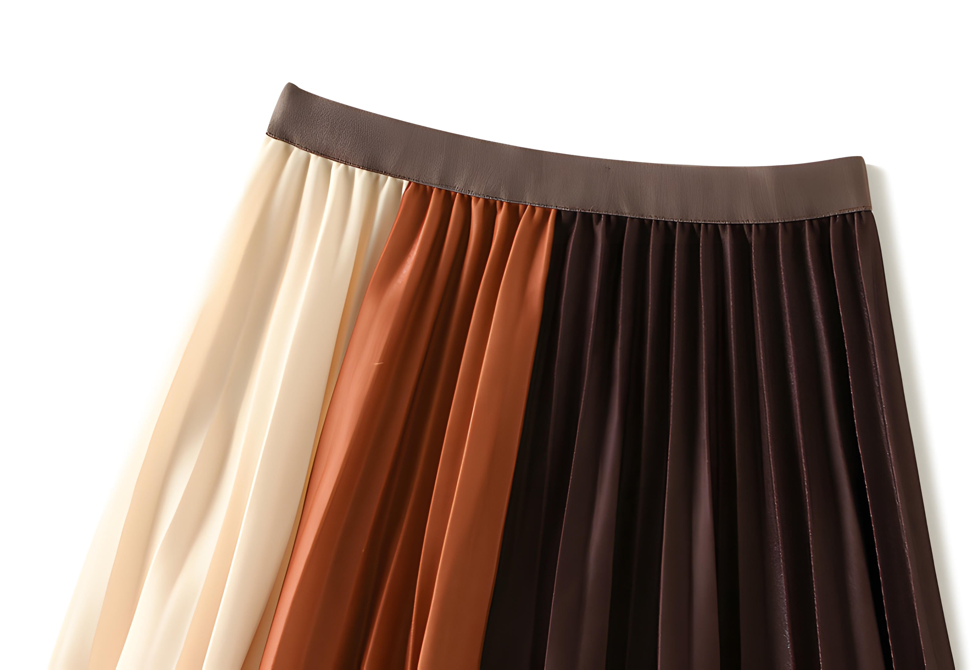 Three Color Pleated Designer Skirt  - 2125_COFFEE ORANGE AND APRICOT