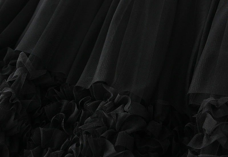 Whimsical Charm Layered Mesh Skirt - 1511_BLACK