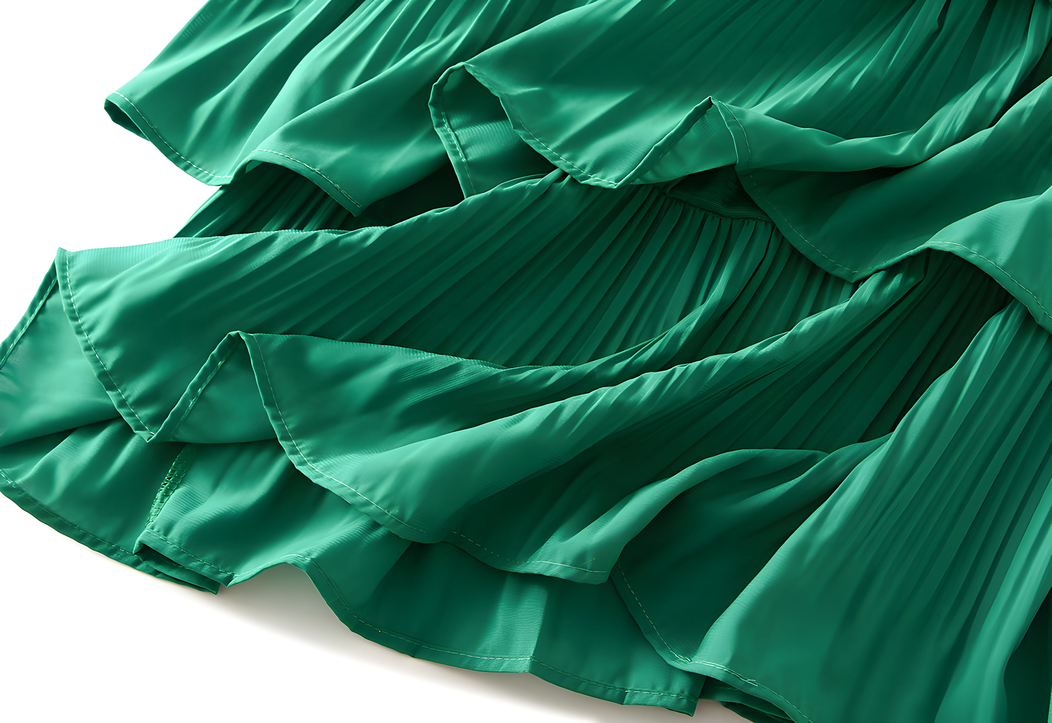 Mushroom Edge Pleated Skirt With Satin Lining - 1020_GREEN