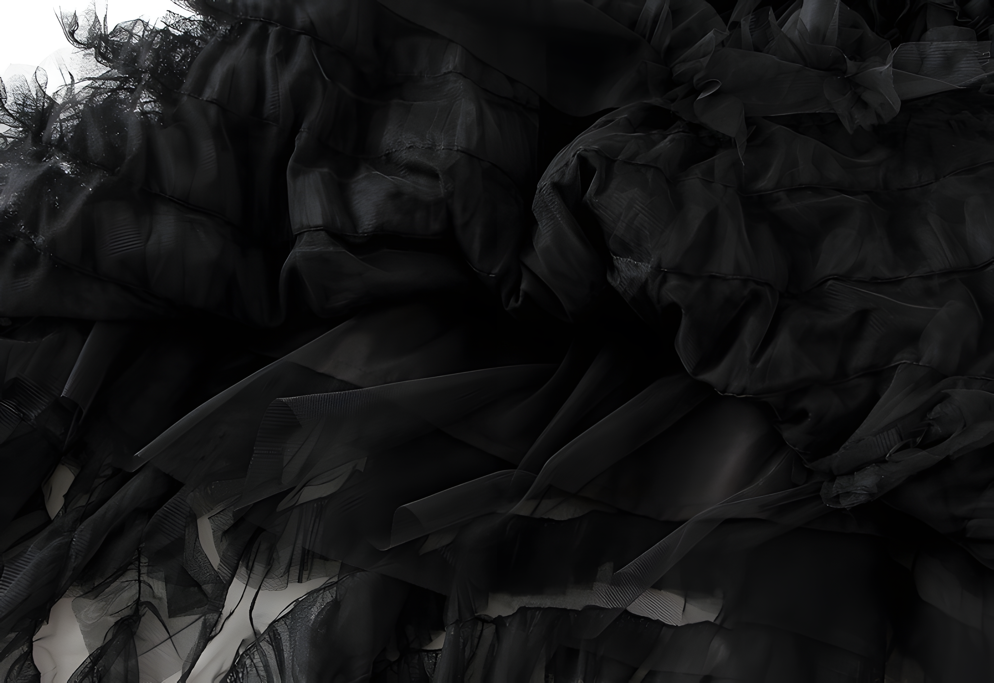 Heavy Mesh Gauze Skirt With Satin Lining - 1380_BLACK