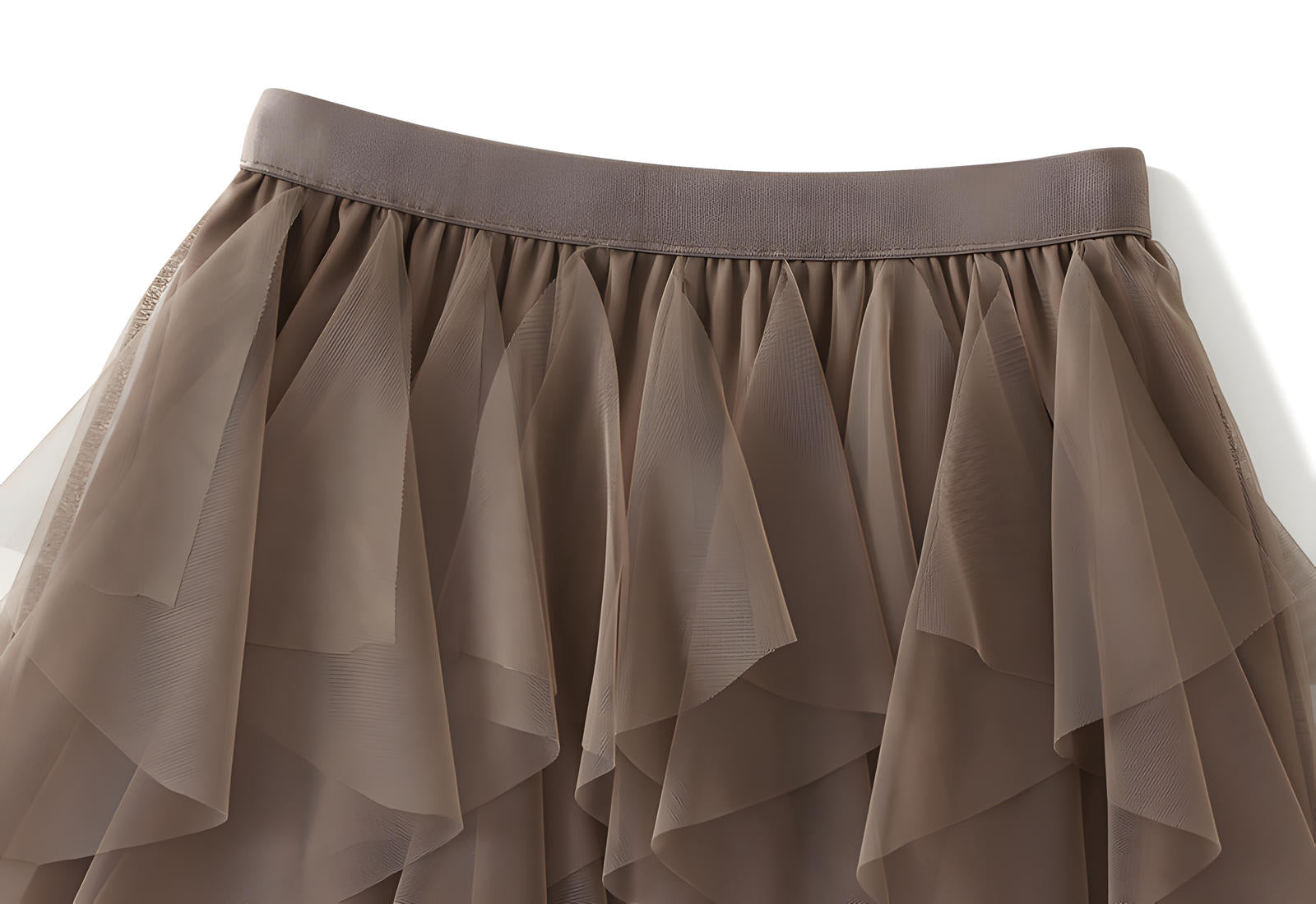 Mesh Gauze Vertical Ripples Short Skirt With Satin Lining - 1682_KHAKI