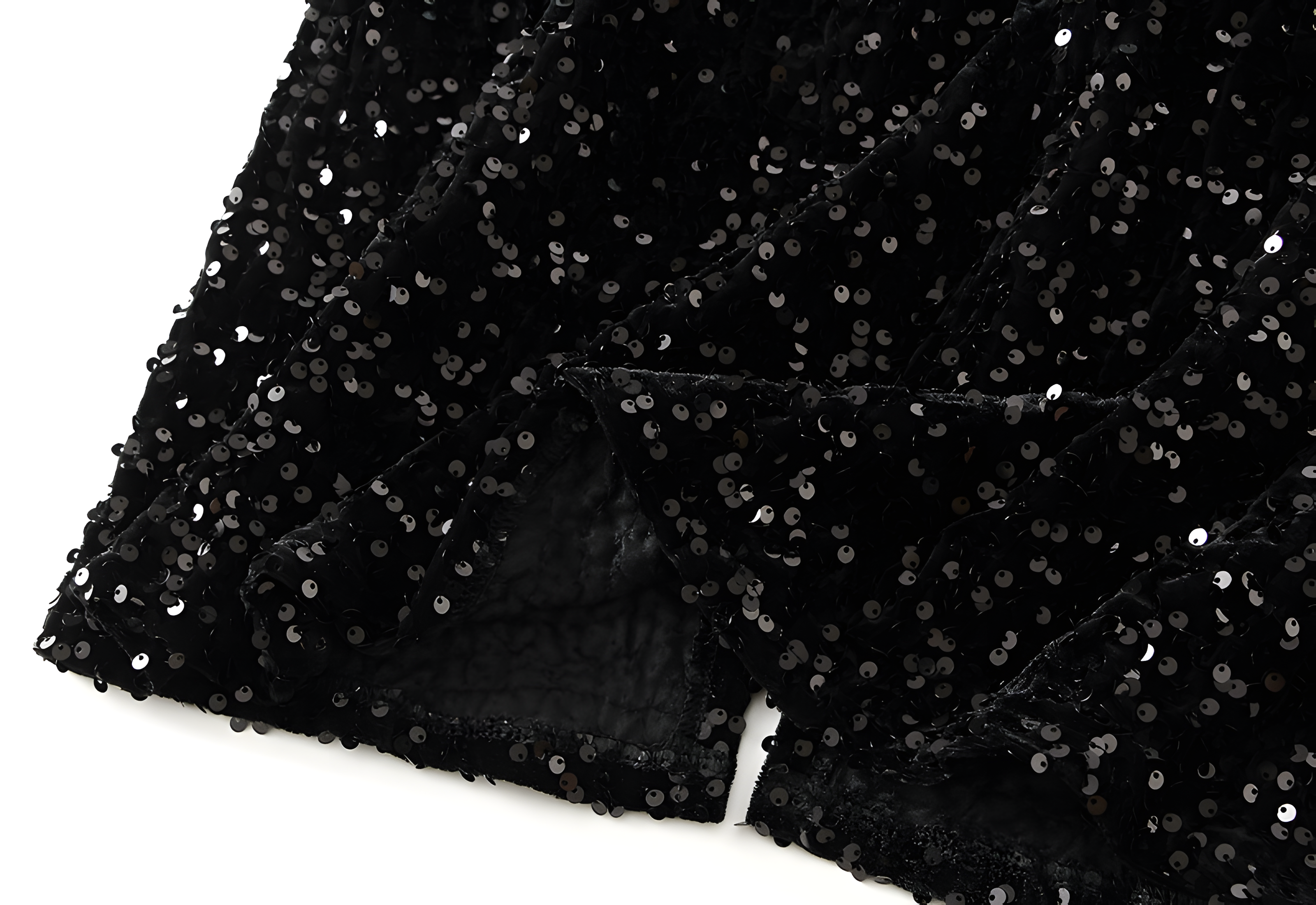 Heavy Sequinned Hip Skirt With Back Slit - D8035_BLACK