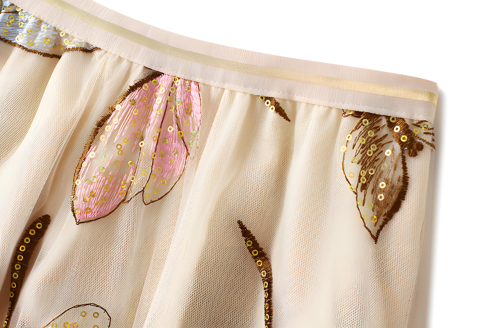 Exquisite Dragonfly Heavy Embroidery Skirt with Intricate Details - 8649_APRICOT