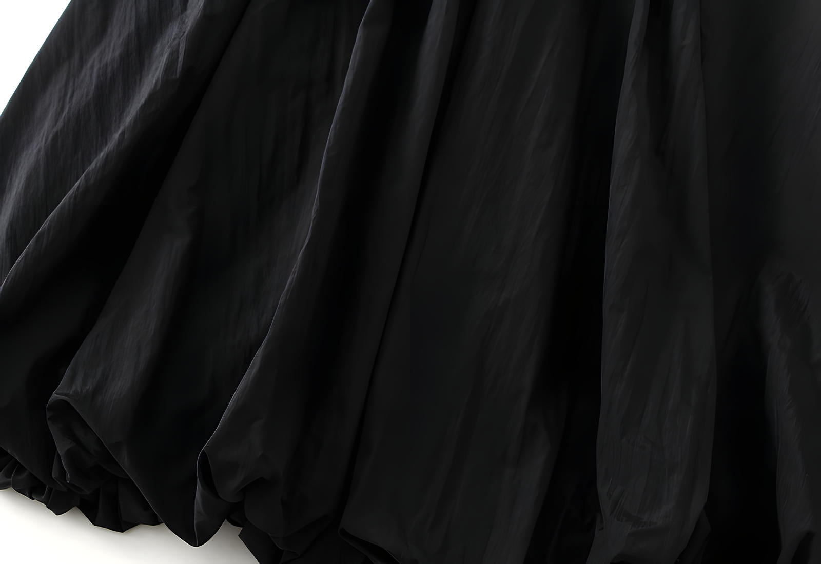 A-line High Waisted Mid Length Lantern Skirt With Both Side Pockets - 0503_BLACK