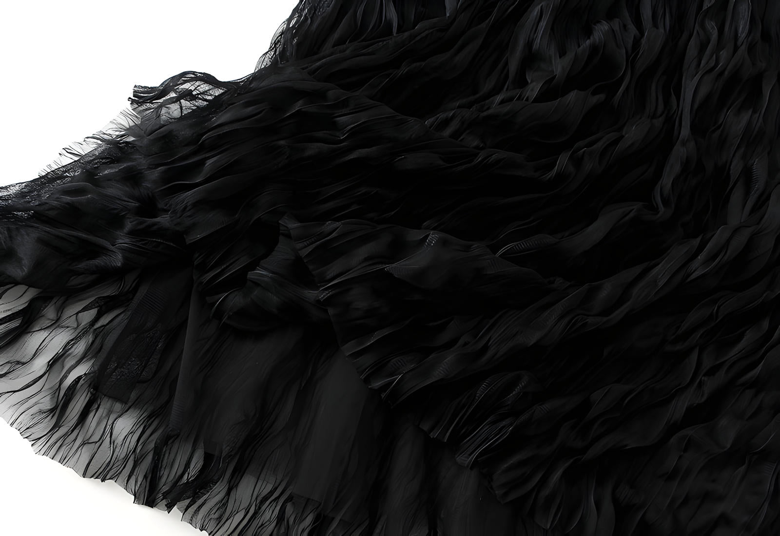 Multilayer Ripple Self Design A-Line Skirt	- J895_BLACK