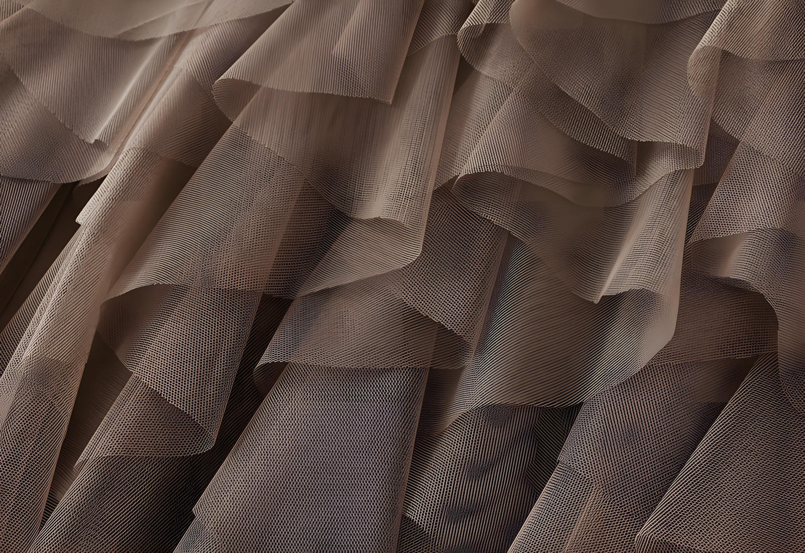 Mesh Gauze Vertical Ripples Short Skirt With Satin Lining - 1682_KHAKI