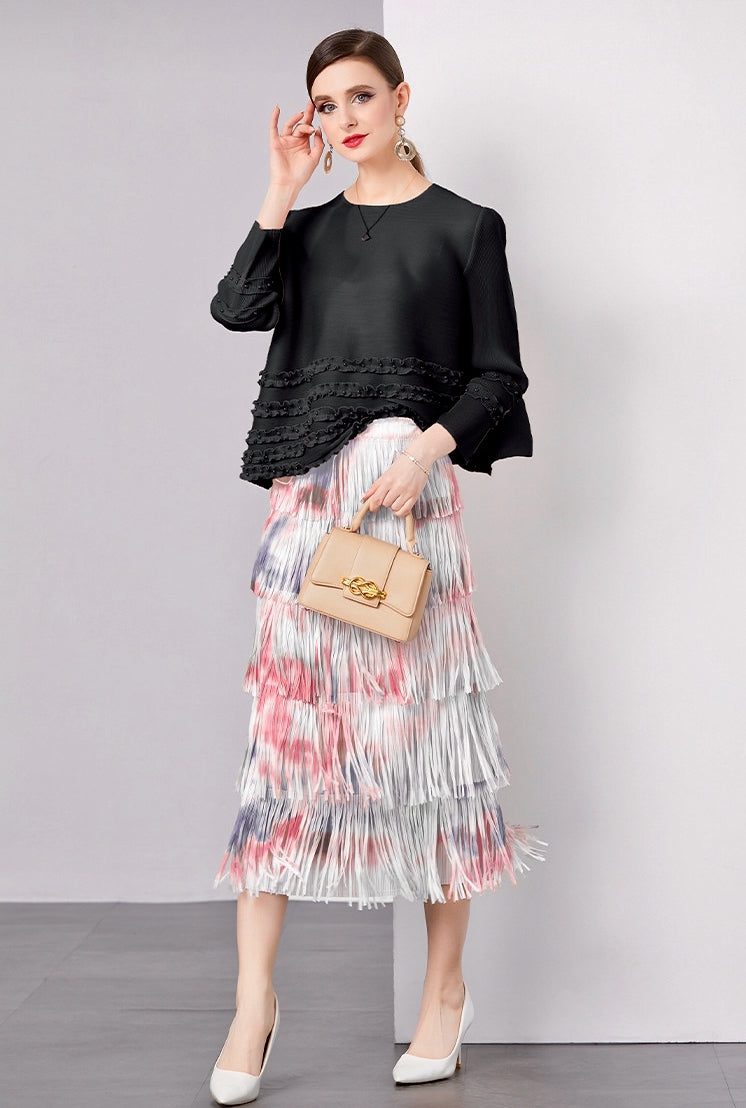 Blush Cascade Fringe Skirt With Tie And Dye Printing - 792614816517_PIN