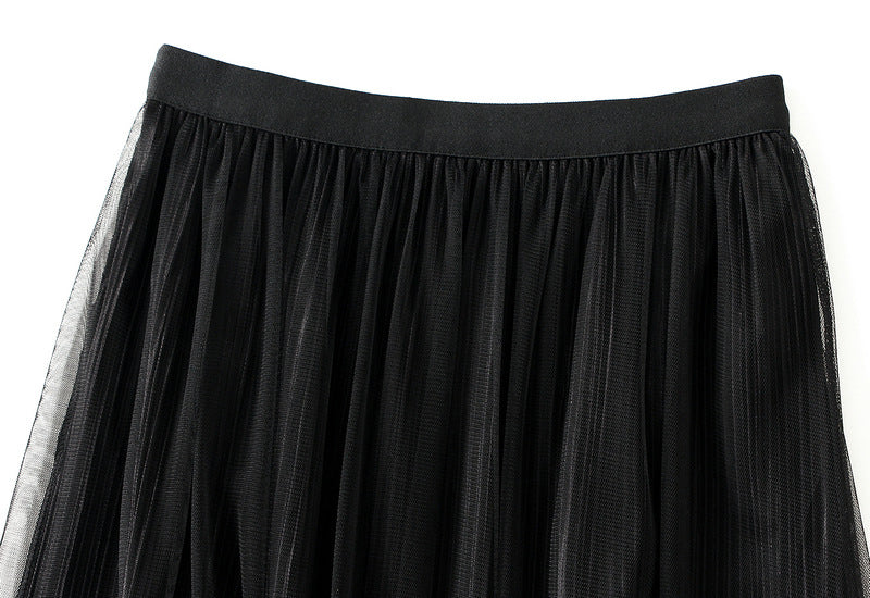 Double Sided Fishtail Gored Mesh Skirt - 1909_BLACK