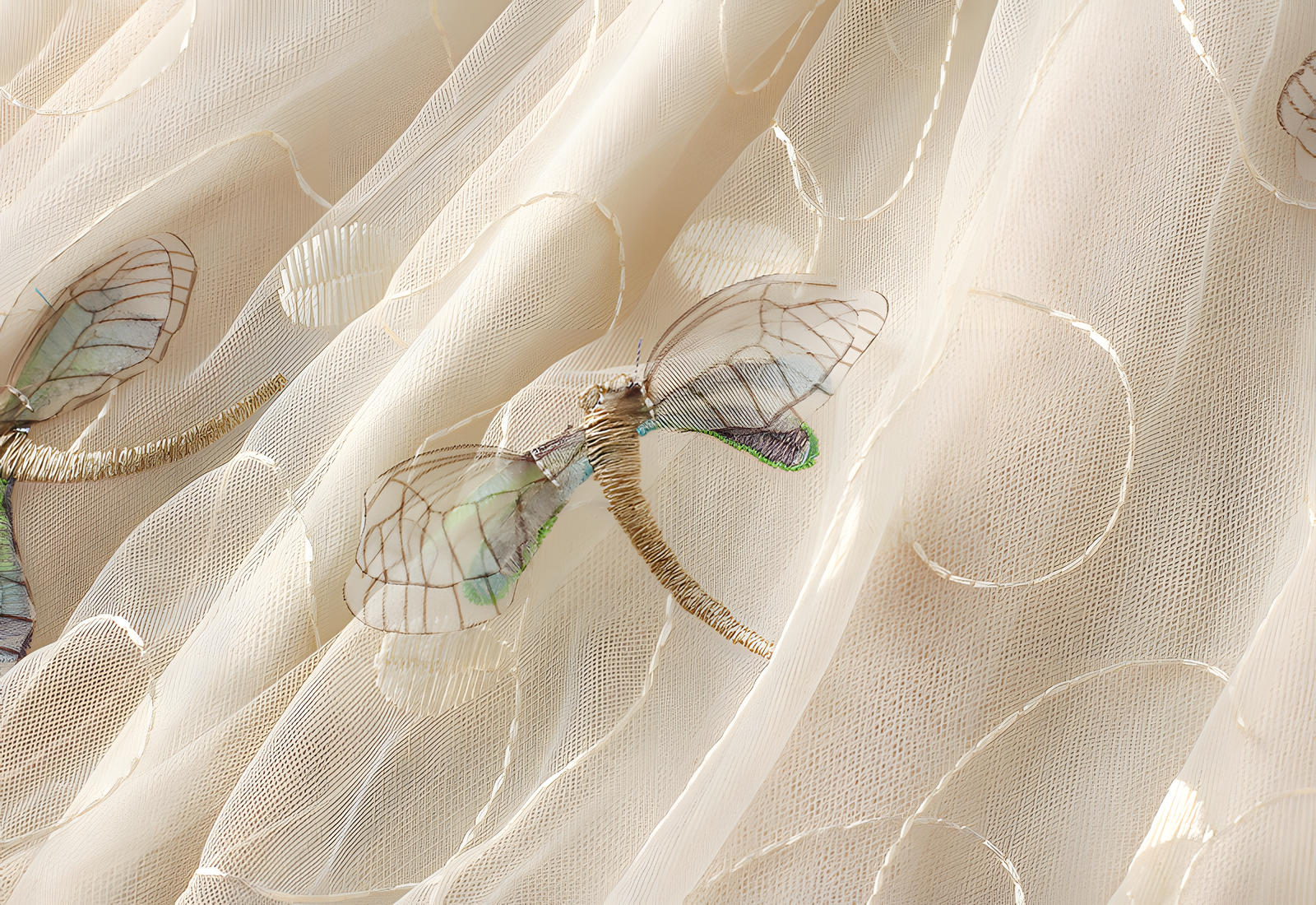 Dragonfly Embellished Floral Embroidery Apricot Skirt - 1810_APR