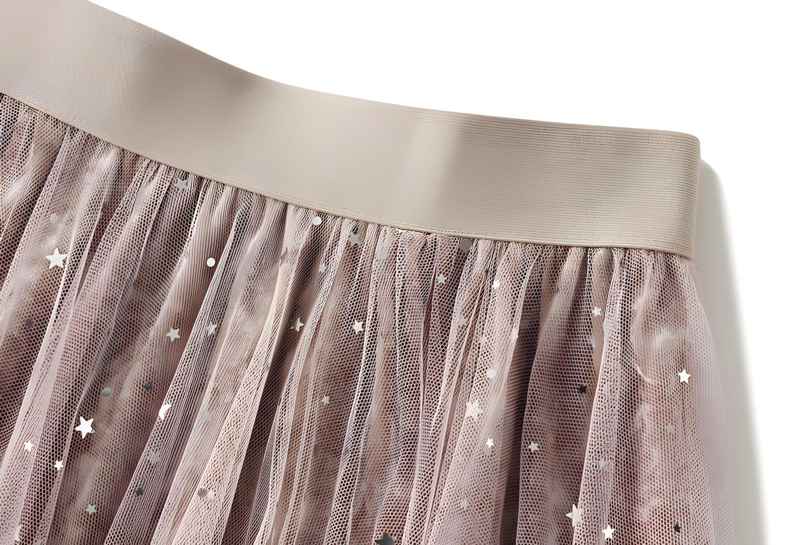 Fluffy Star Sequin Irregular Mesh And Velvet Skirt - 0310_APRICOT