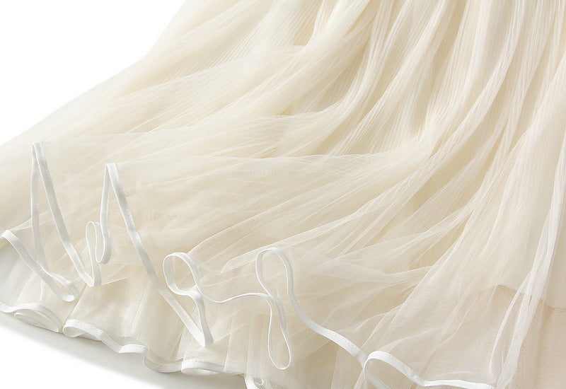 Parisian Bloom 3D Rose Mesh A-Line Skirt - 2165_APRICOT