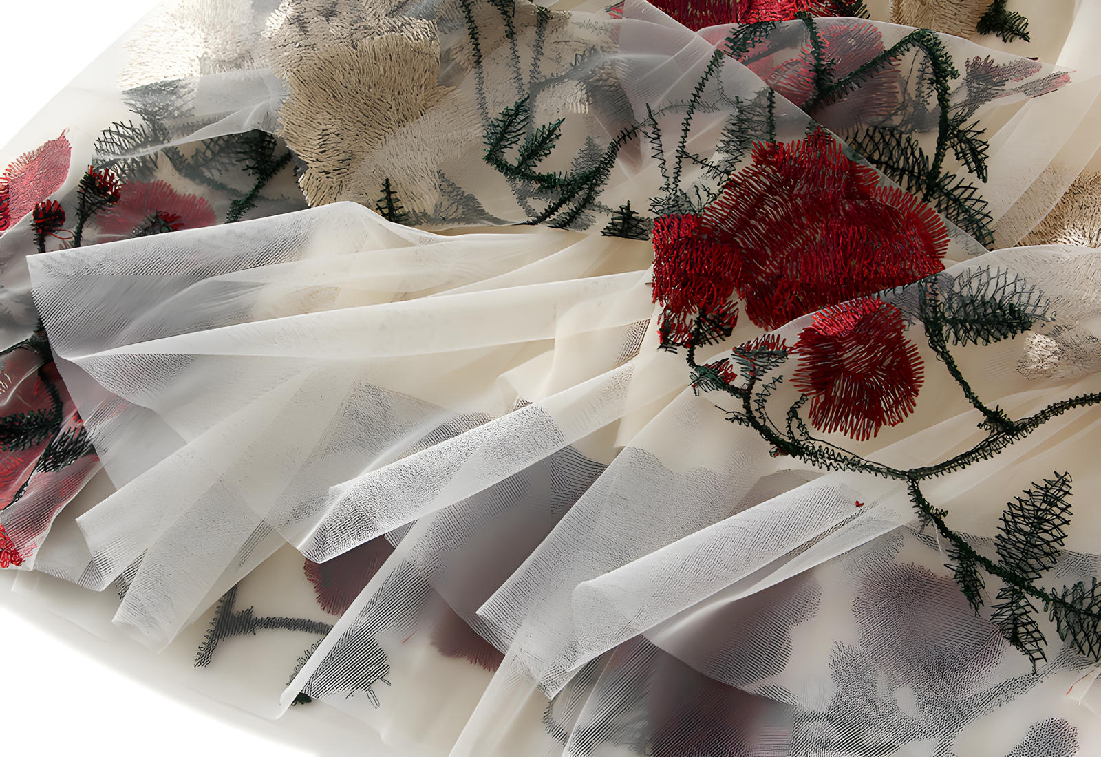 Luxury French Floral Embroidery Mesh Multilayer Apricot Skirt - 9803_APR