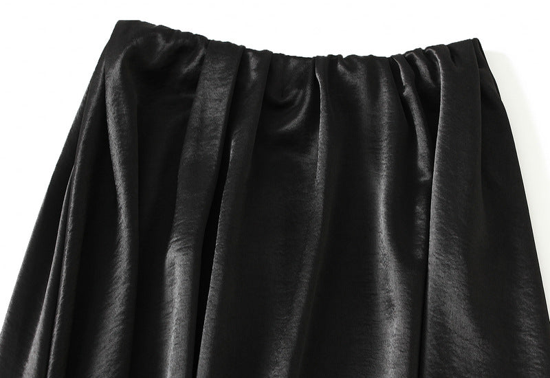 Luxe Satin Drape A-Line Skirt with Fluid Elegance - 9903-1_BLACK_L