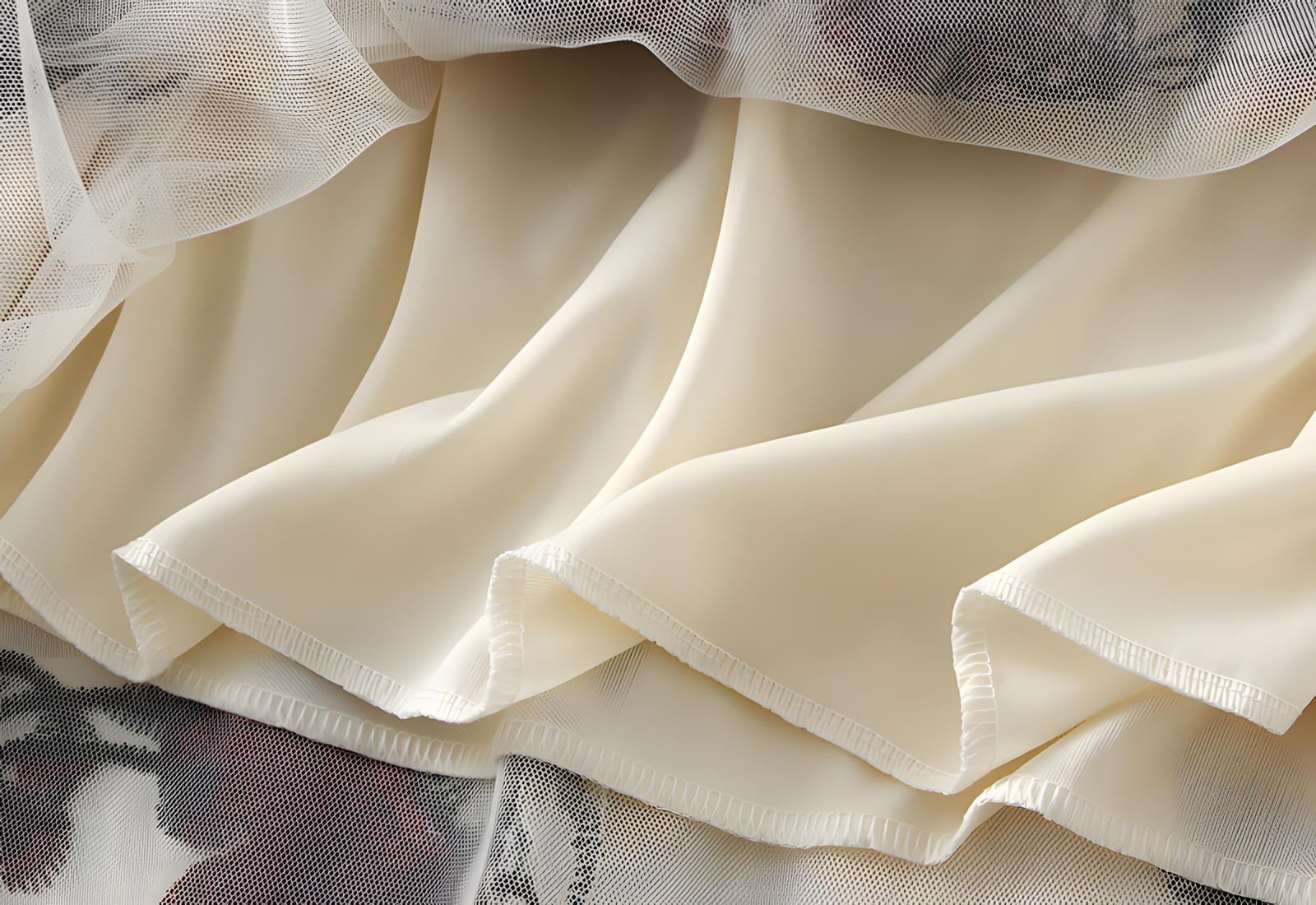 Luxury French Floral Embroidery Mesh Multilayer Apricot Skirt - 9803_APR