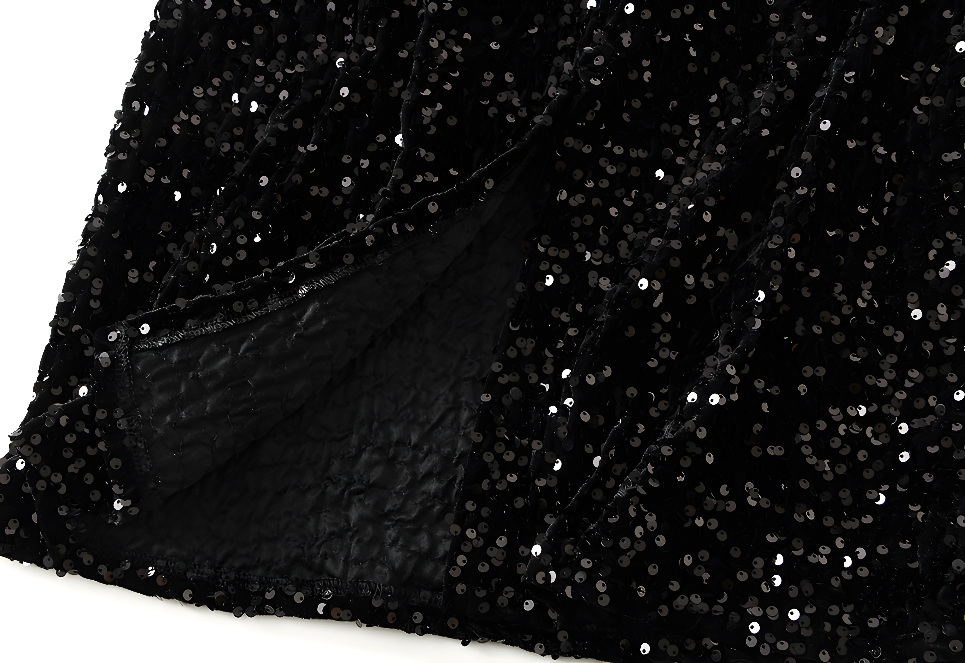 Heavy Sequinned Hip Skirt With Back Slit - D8035_BLACK