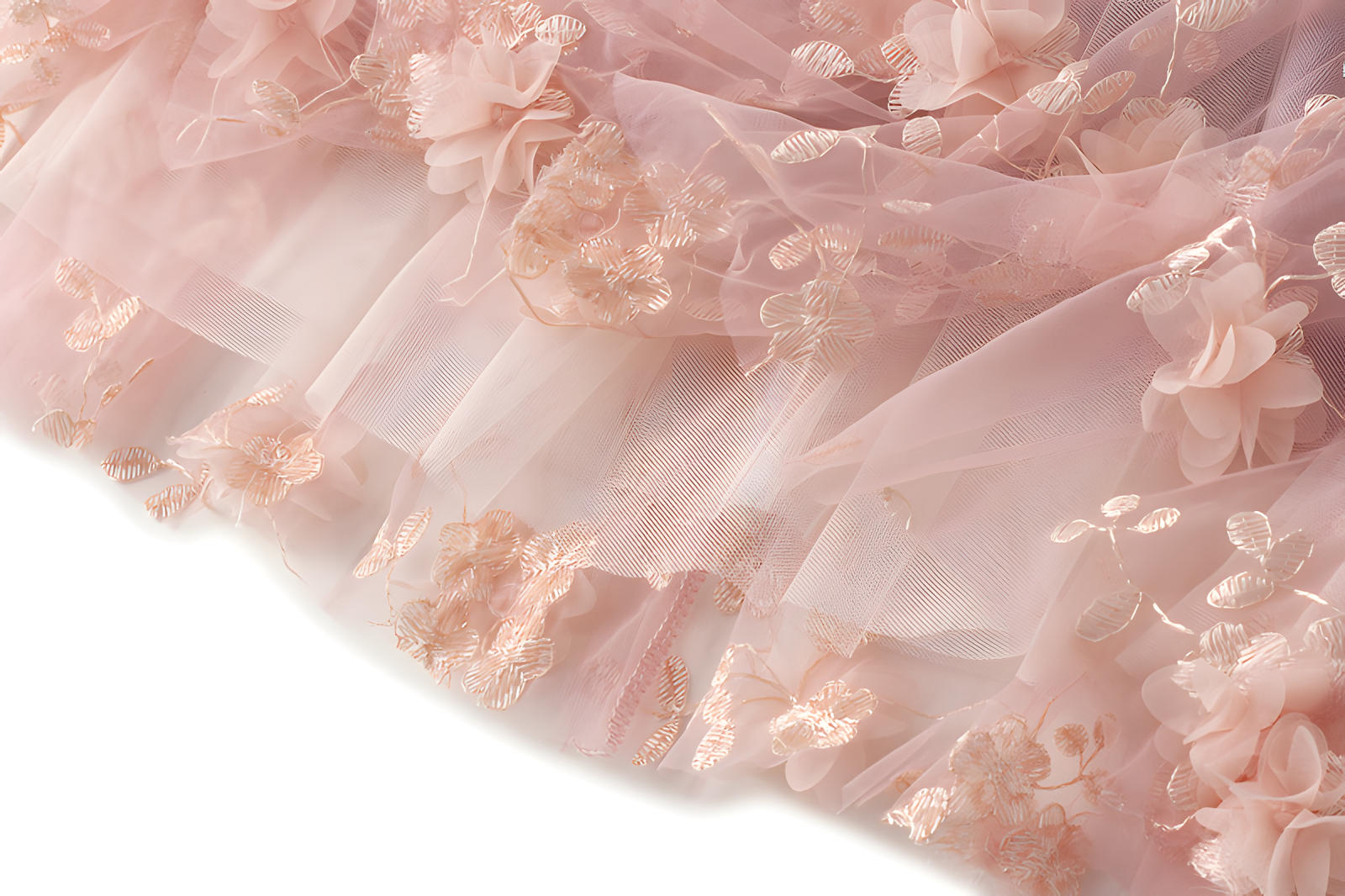 Flower Embellished and Embroidered Mesh A-Line Skirt With Satin Lining - 8692_PINK