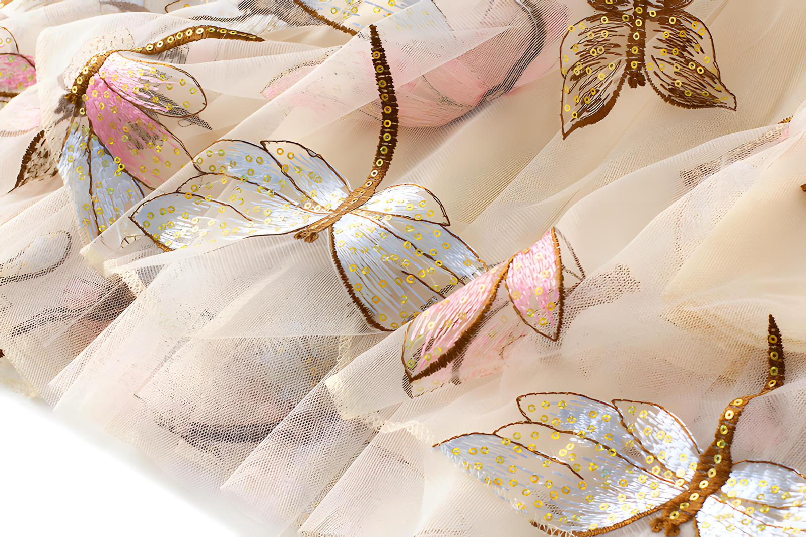 Exquisite Dragonfly Heavy Embroidery Skirt with Intricate Details - 8649_APRICOT