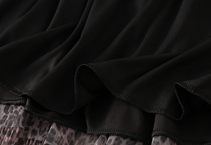 Leopard Print Multitier Mesh A-Line Black and Grey Skirt - 5029_GREY