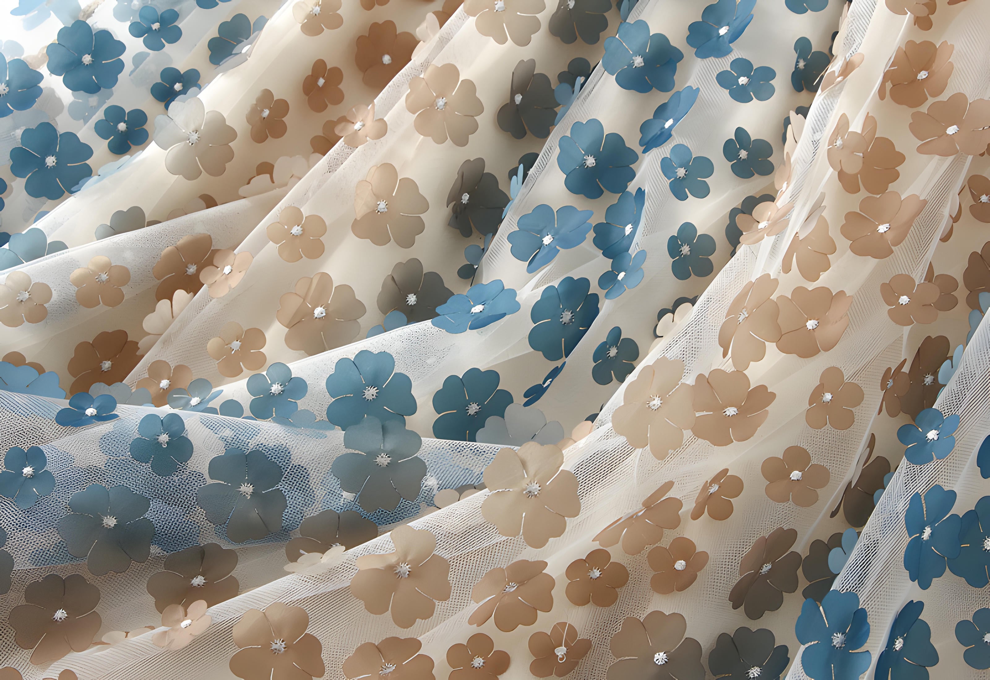 Multilayer Mesh Flower Skirt With Satin Lining - 1855_BLUE